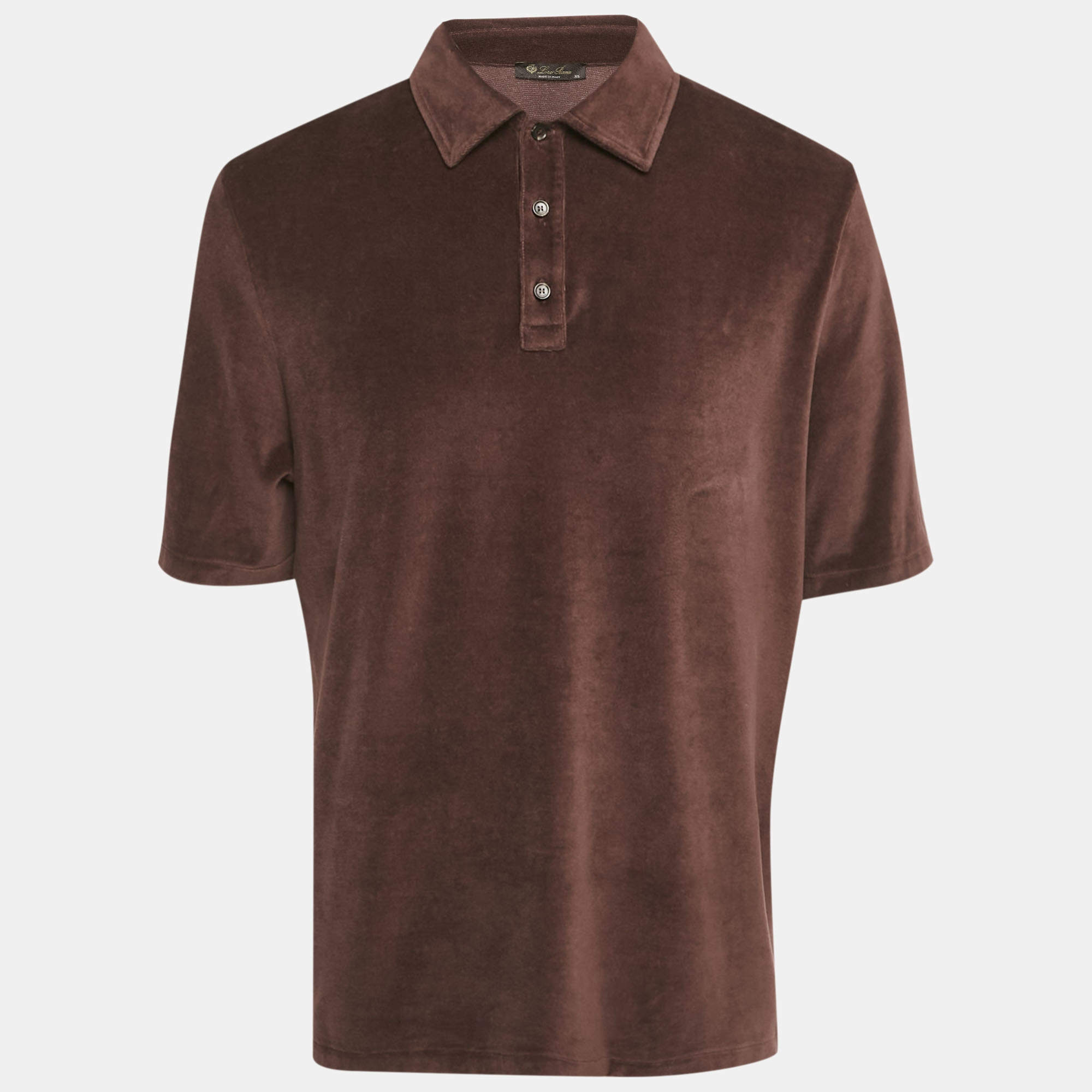 Pre Owned Loro Piana Brown Velvet Short Sleeve Polo T-Shirt XL