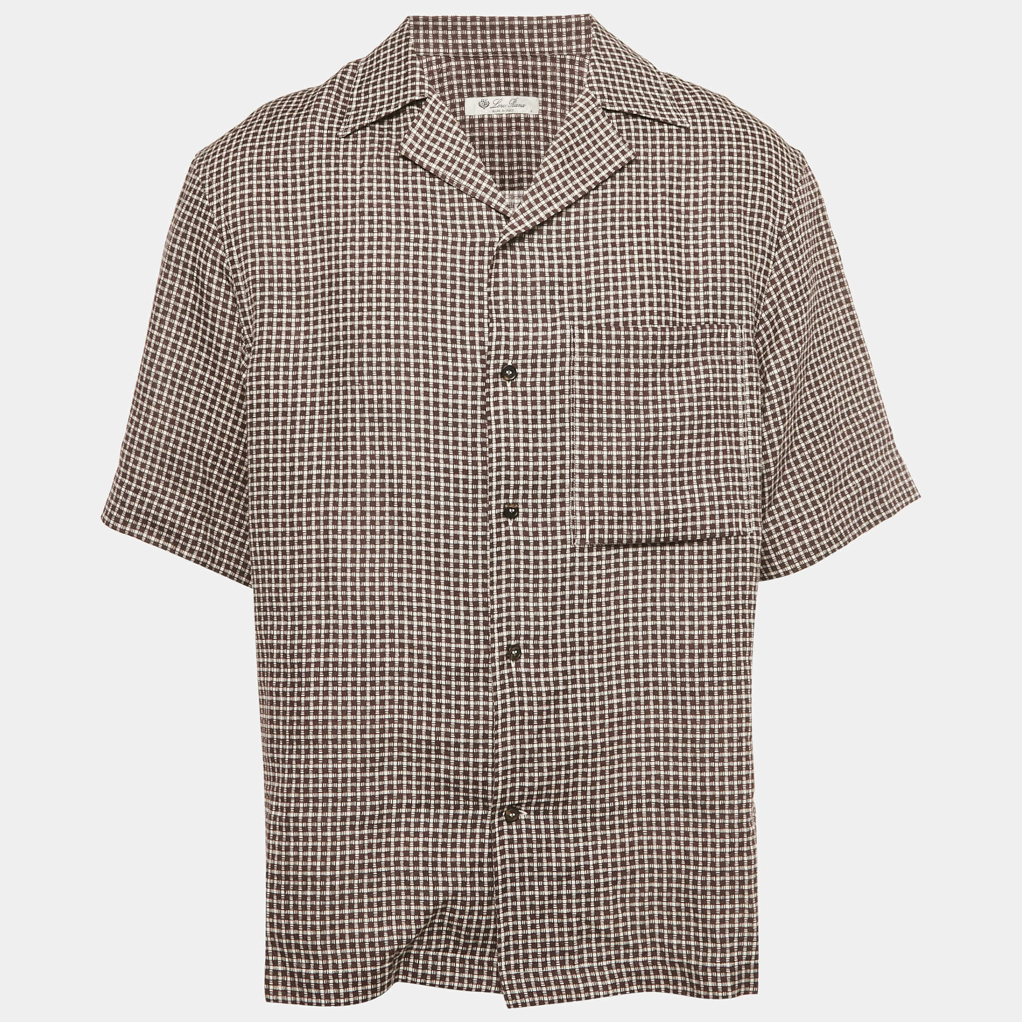 Pre Owned Loro Piana White / Burgundy Checkered Linen Federico Shirt L