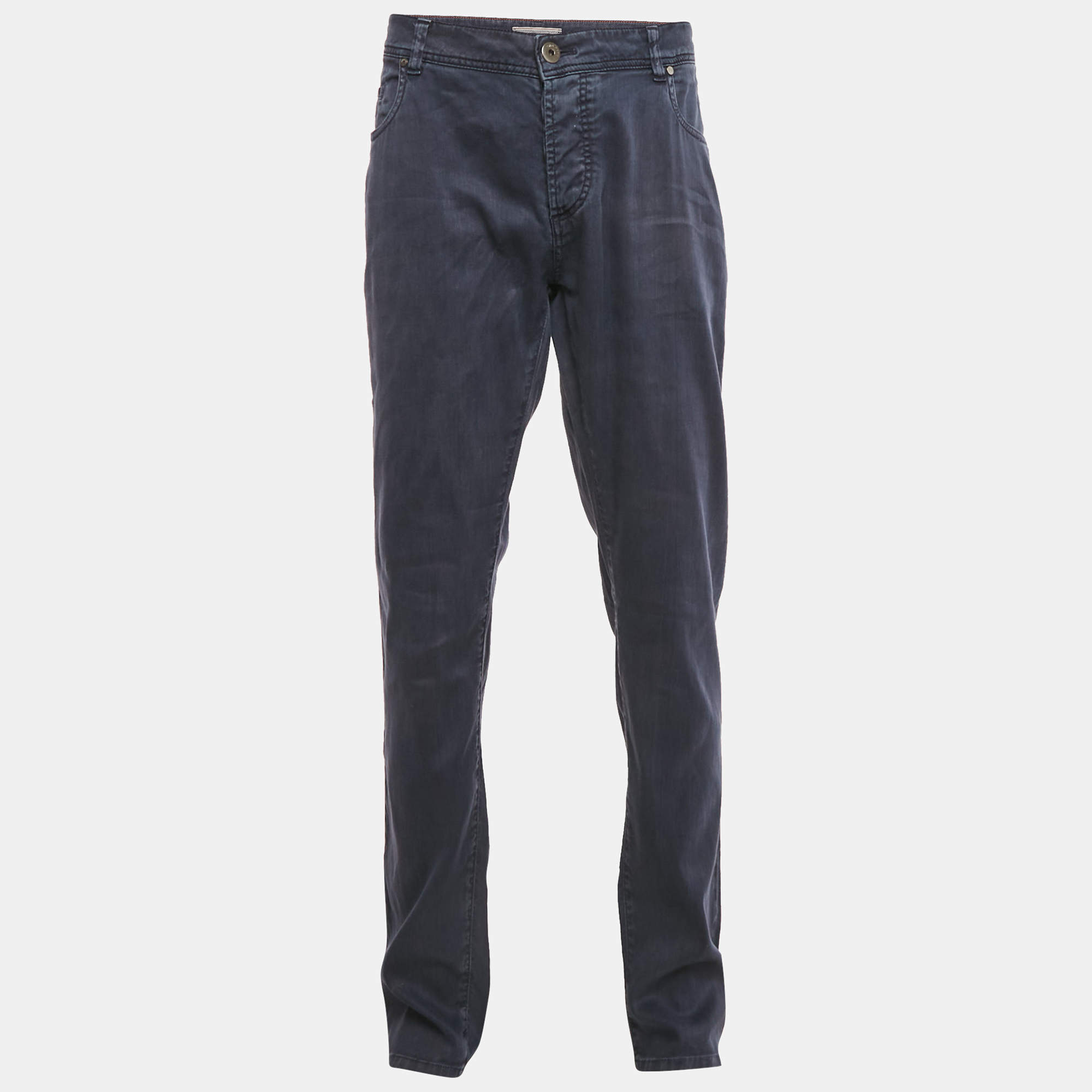 Pre Owned Loro Piana Blue Linen Blend Relaxed Fit Trousers 3XL