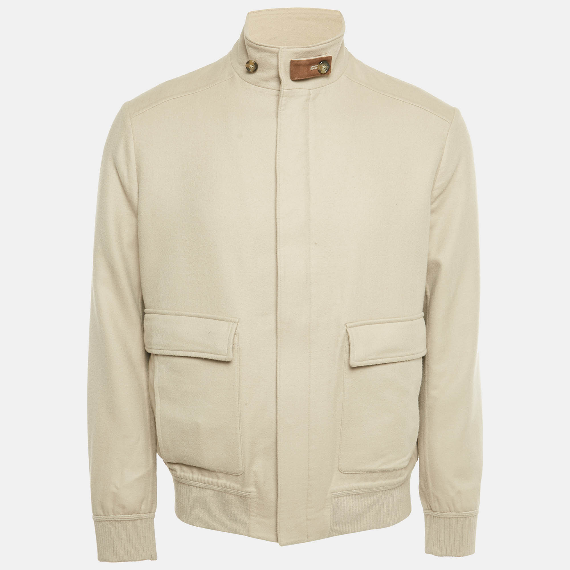 Pre Owned Loro Piana Beige Cashmere and Suede Trim Jacket L