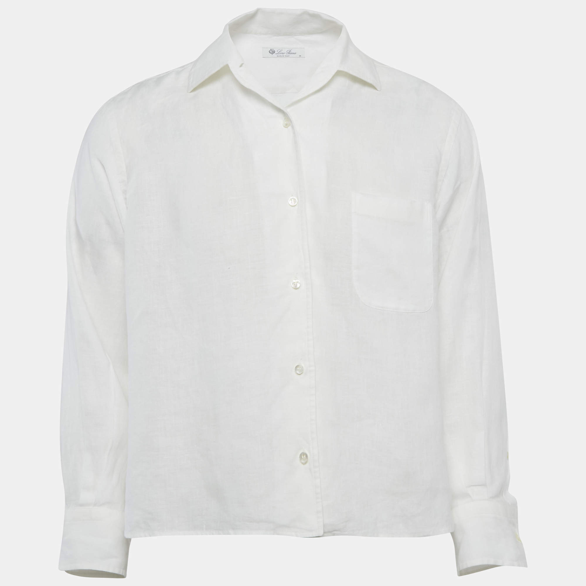 مملوكة مسبقًا Loro Piana White Linen Button Front Shirt M
