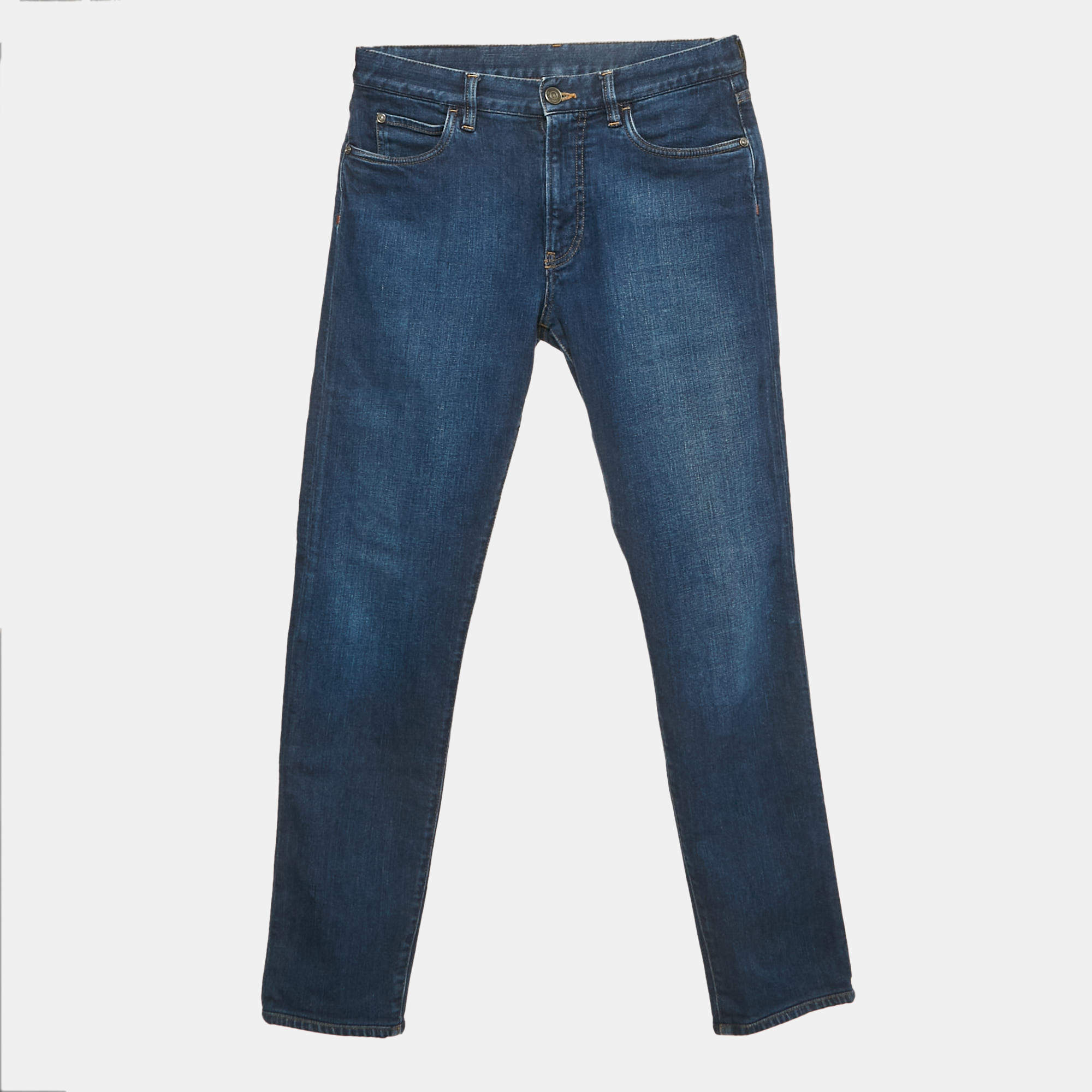 مملوكة مسبقًا بنطلون لورو بيانا قطني أزرق قصة اعتيادية خصر 31 بوصة مقاس وسط - ميديم