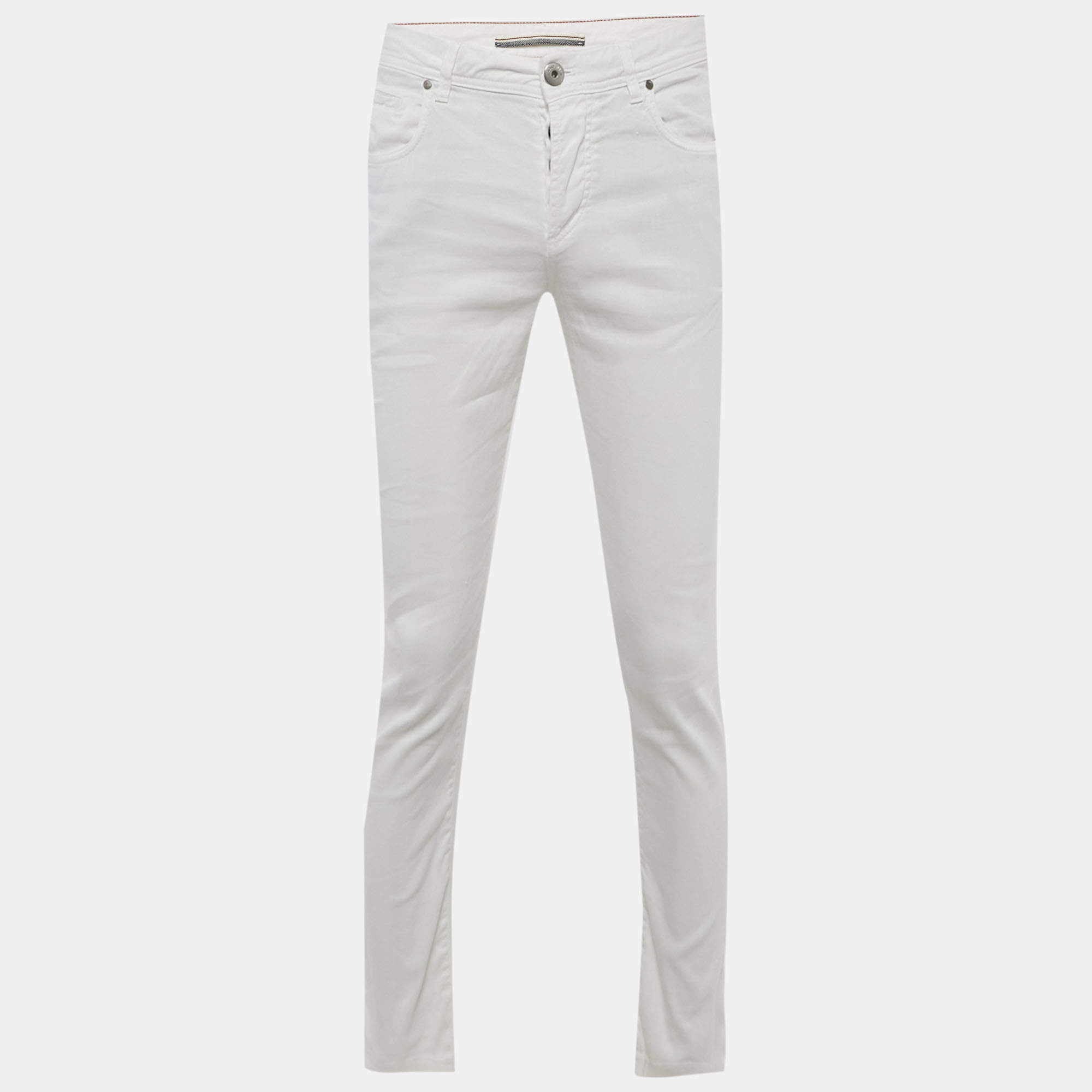 مملوكة مسبقًا بنطلون لورو بيانا قطن أبيض مقاس وسط وسط ٣٢"