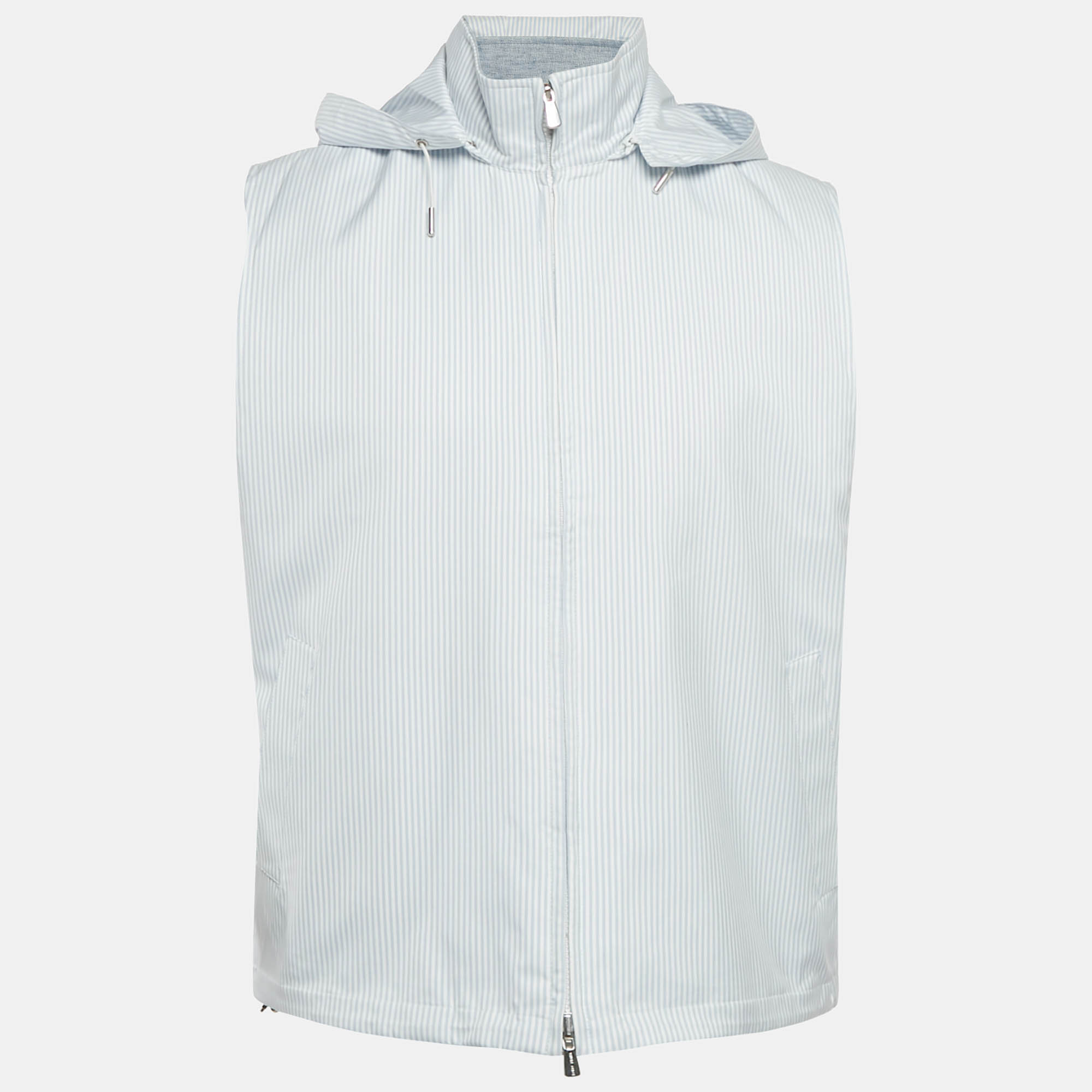 Pre Owned Loro Piana Blue Striped Synthetic and Linen Reversible Sleeveless Jacket M