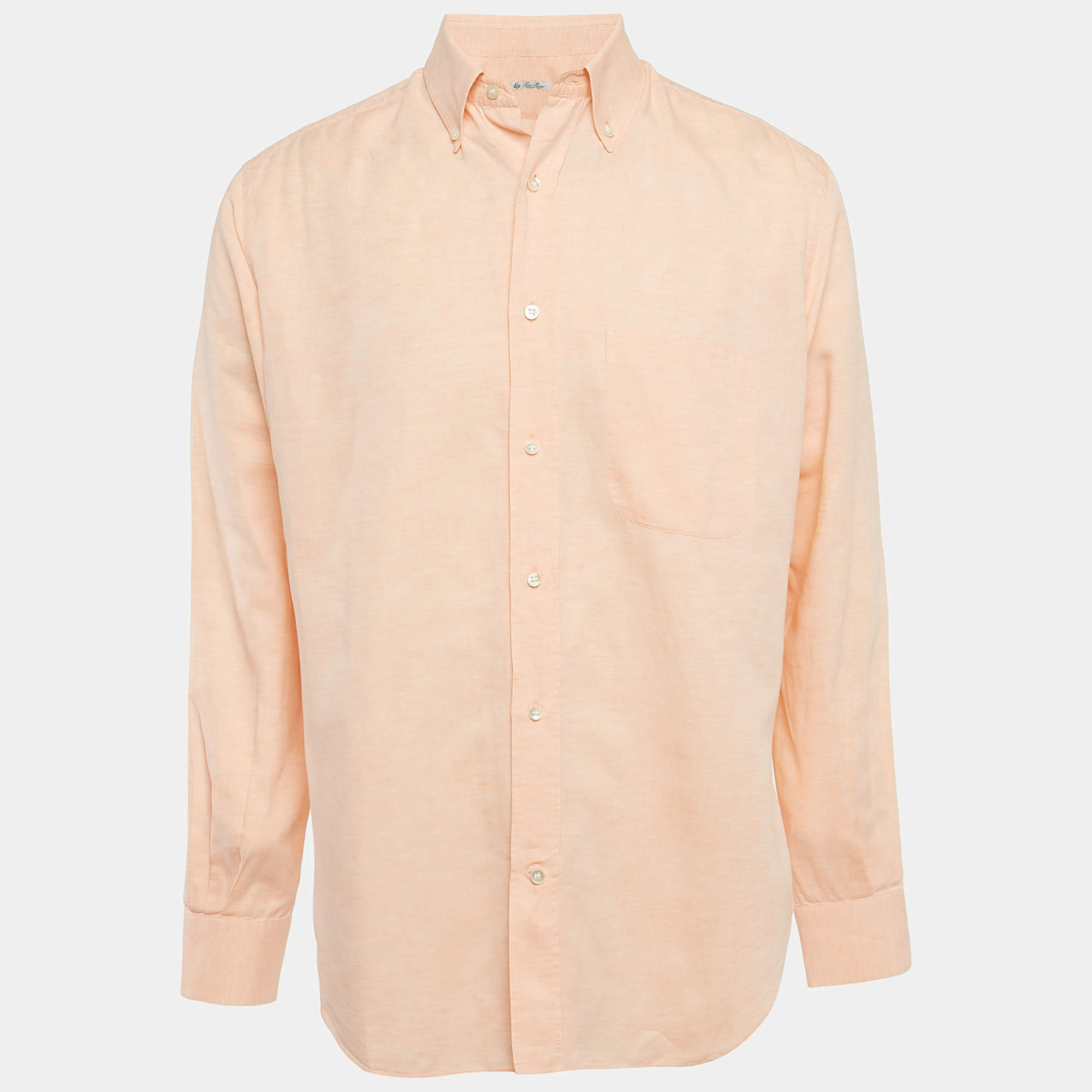 مملوكة مسبقًا Loro Piana Peach Cotton & Linen Button Front Shirt L