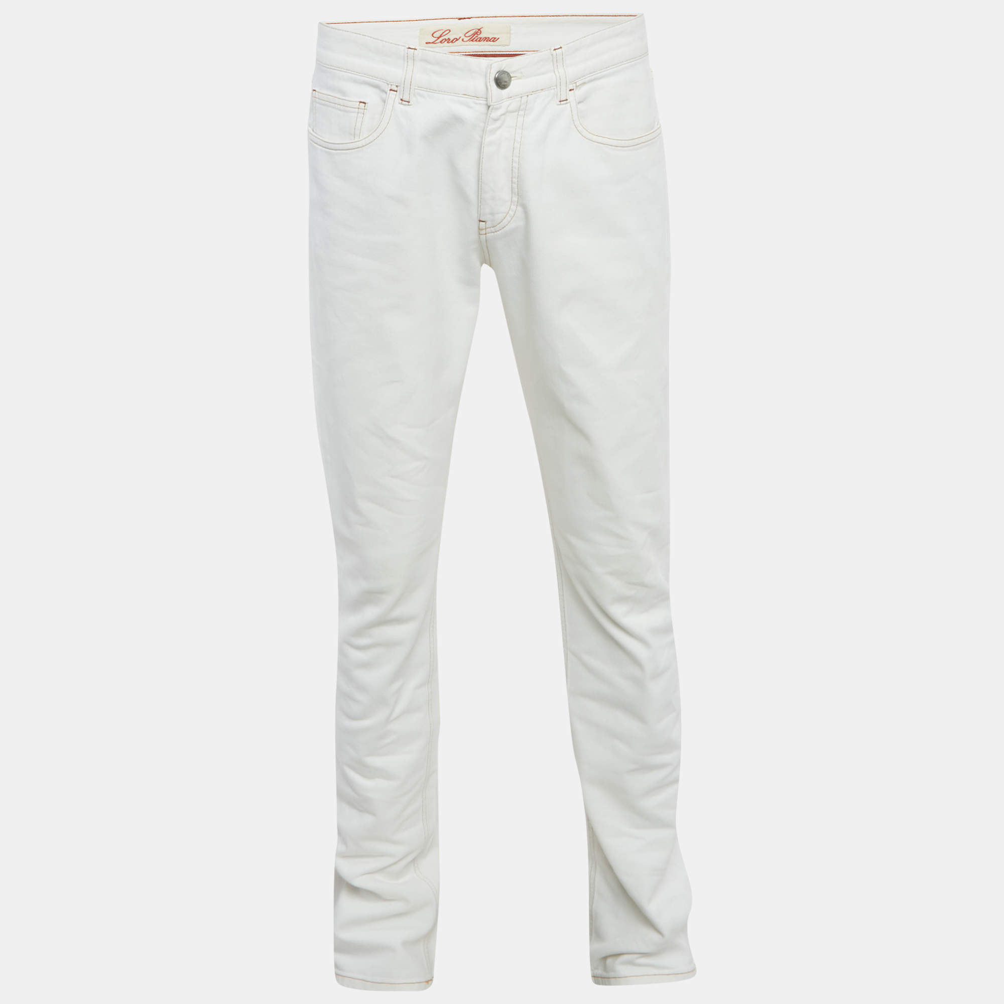مملوكة مسبقًا Loro Piana White Denim Regular Fit Jeans M/Waist 33"