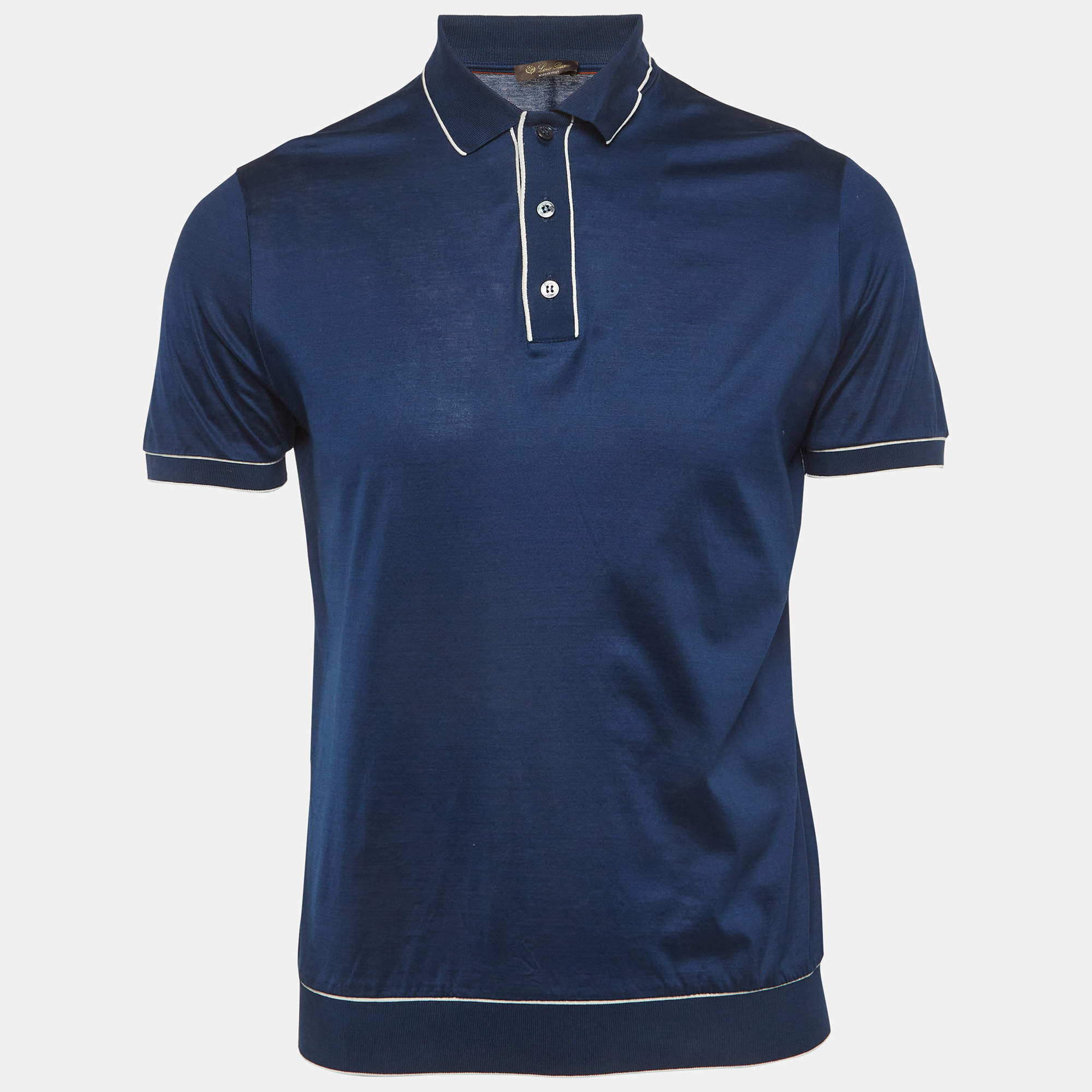 Pre Owned Loro Piana Blue Jersey Polo T-Shirt M
