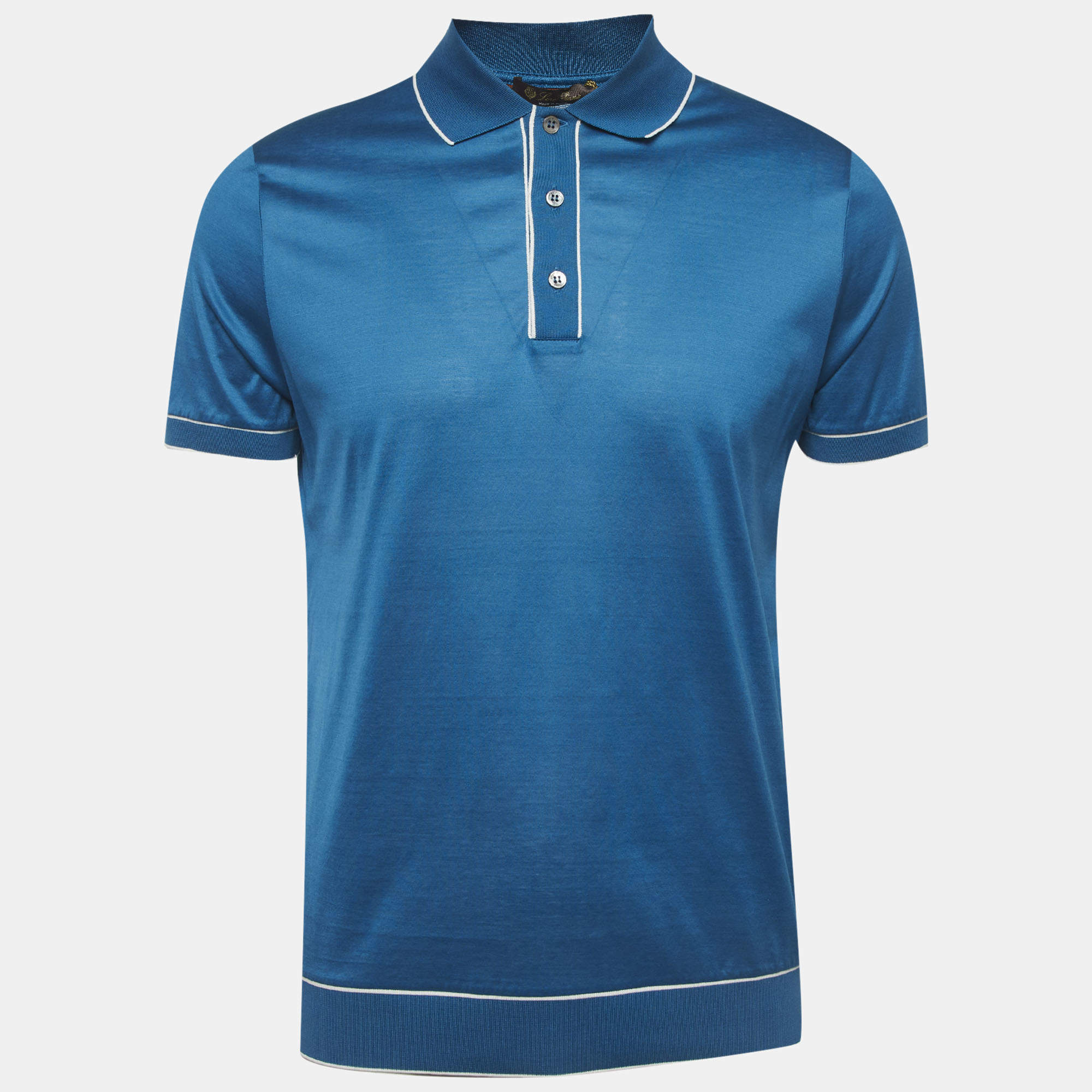 Pre Owned Loro Piana Blue Jersey Polo T-Shirt M