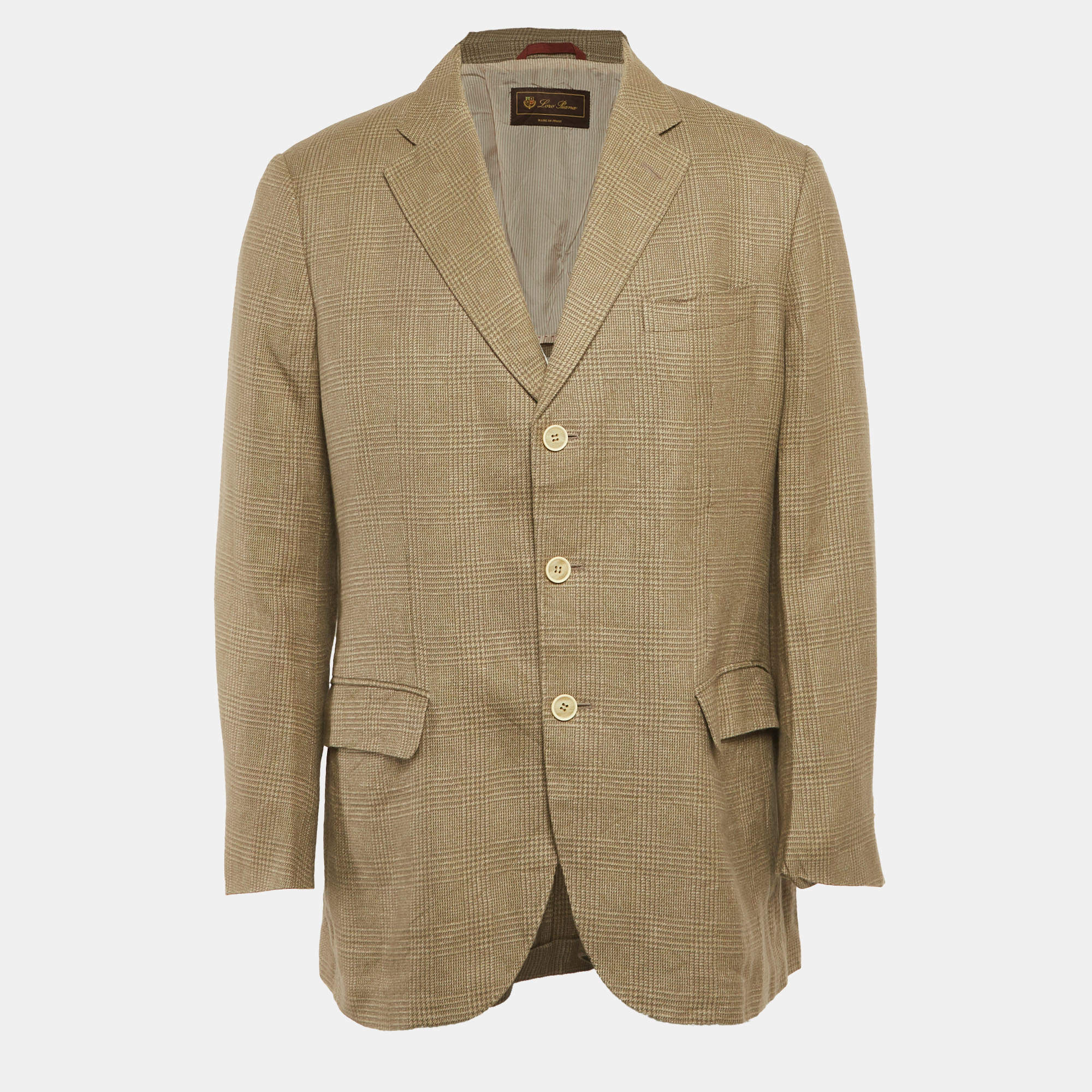 Pre Owned Loro Piana Beige Plaid Wool Blazer XL