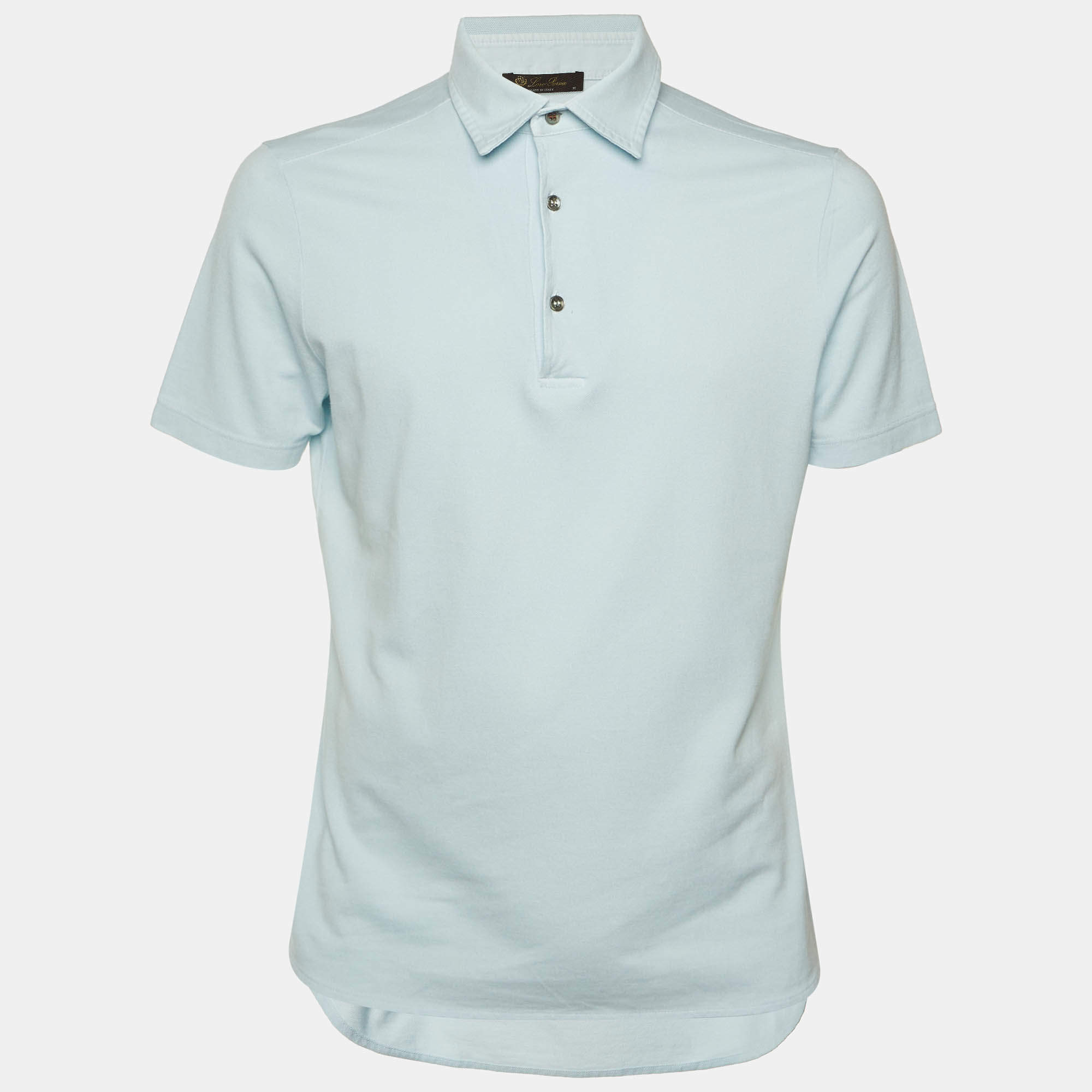 مملوكة مسبقًا تي شيرت بولو لورو بيانا قطن بيكيه أزرق مقاس وسط (ميديم)