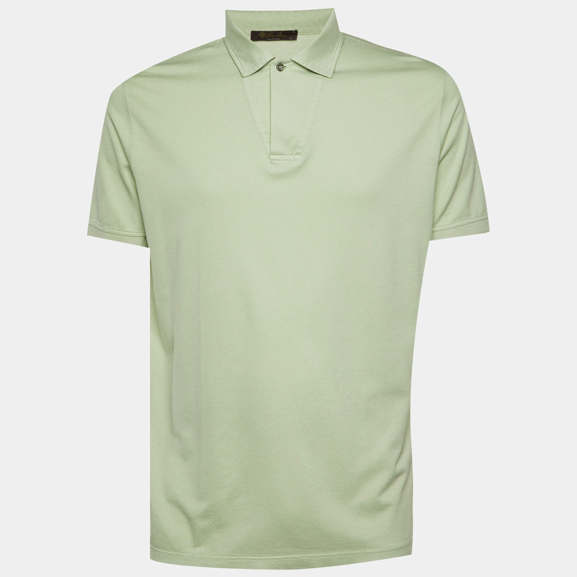 Pre Owned Loro Piana Light Green Cotton & Silk Knit Polo T-Shirt L