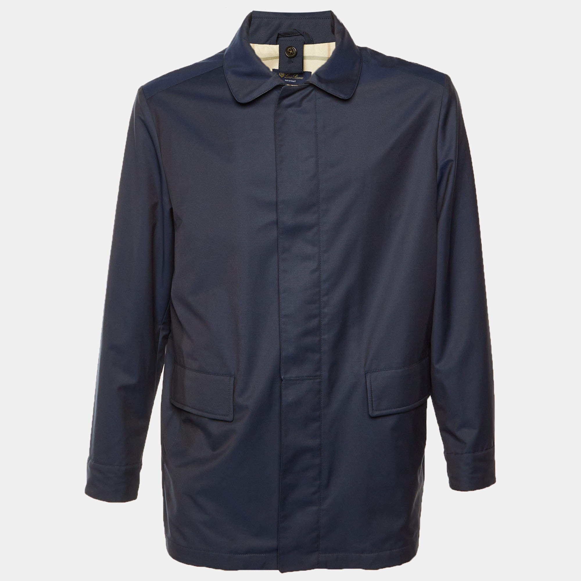 Pre Owned Loro Piana Navy Blue Wool Blend Zip Front Oversized Jacket M