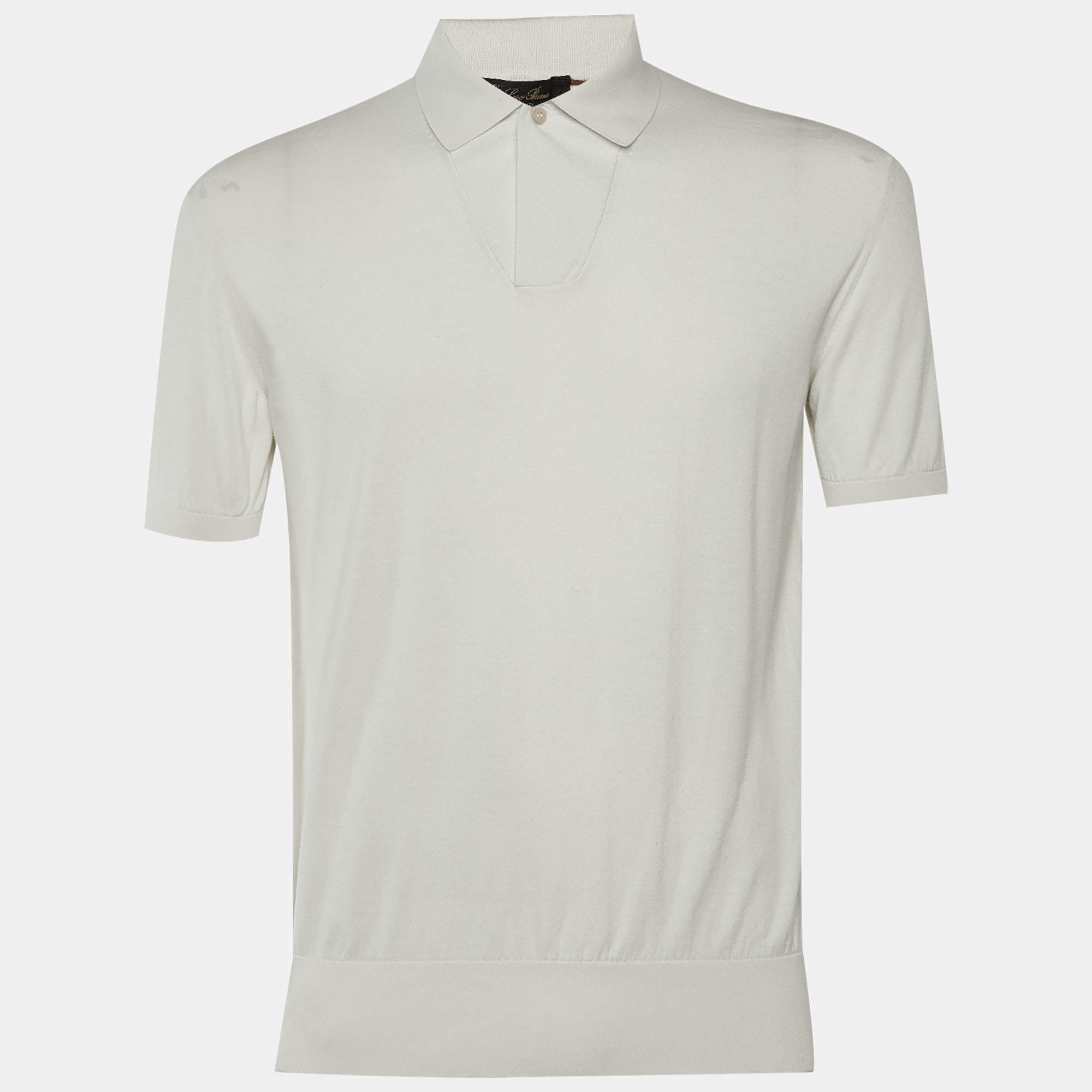 Pre Owned Loro Piana White Cotton & Silk Knit Polo T-Shirt L