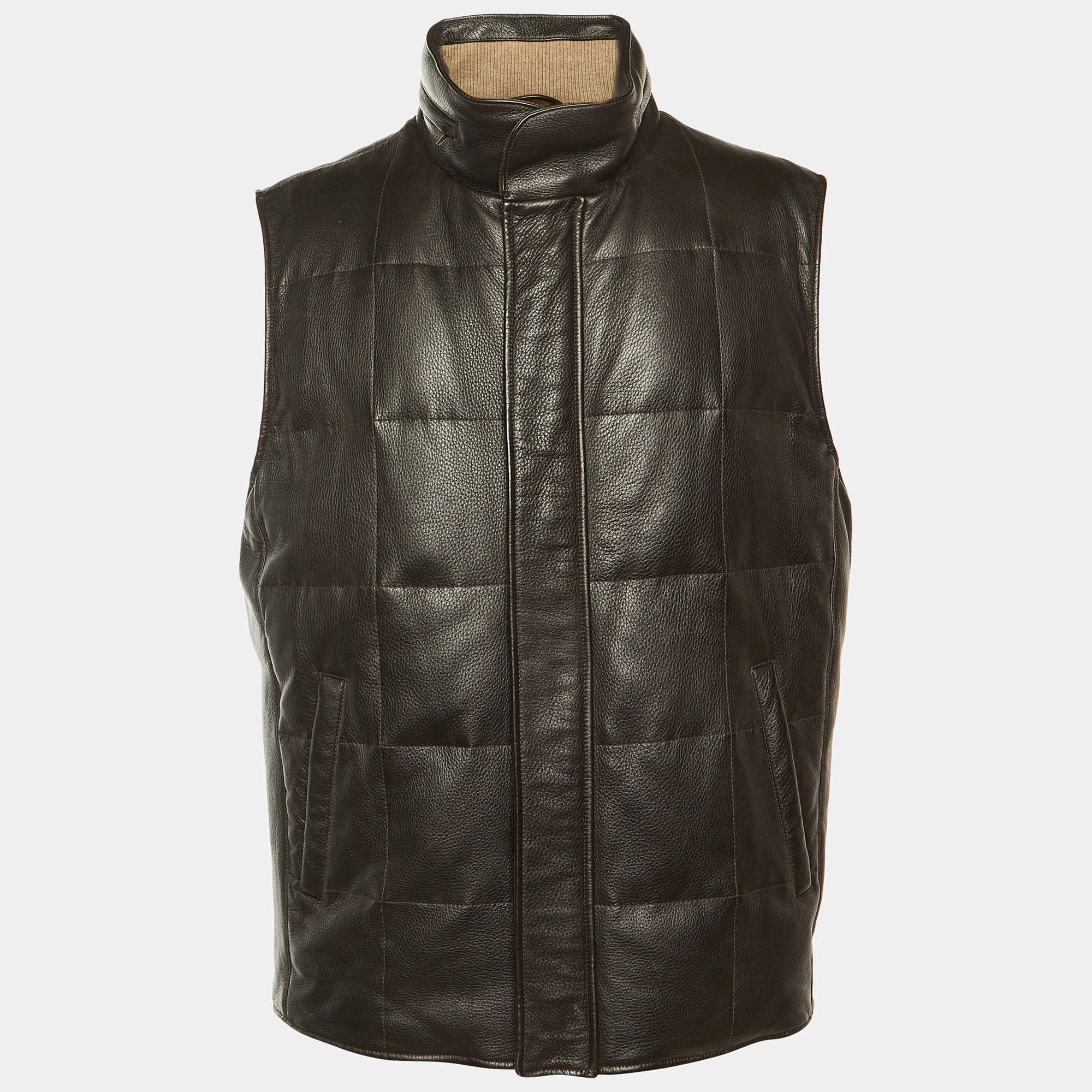 مملوكة مسبقًا Loro Piana Brown Leather & Fur Sleeveless Jacket 3XL