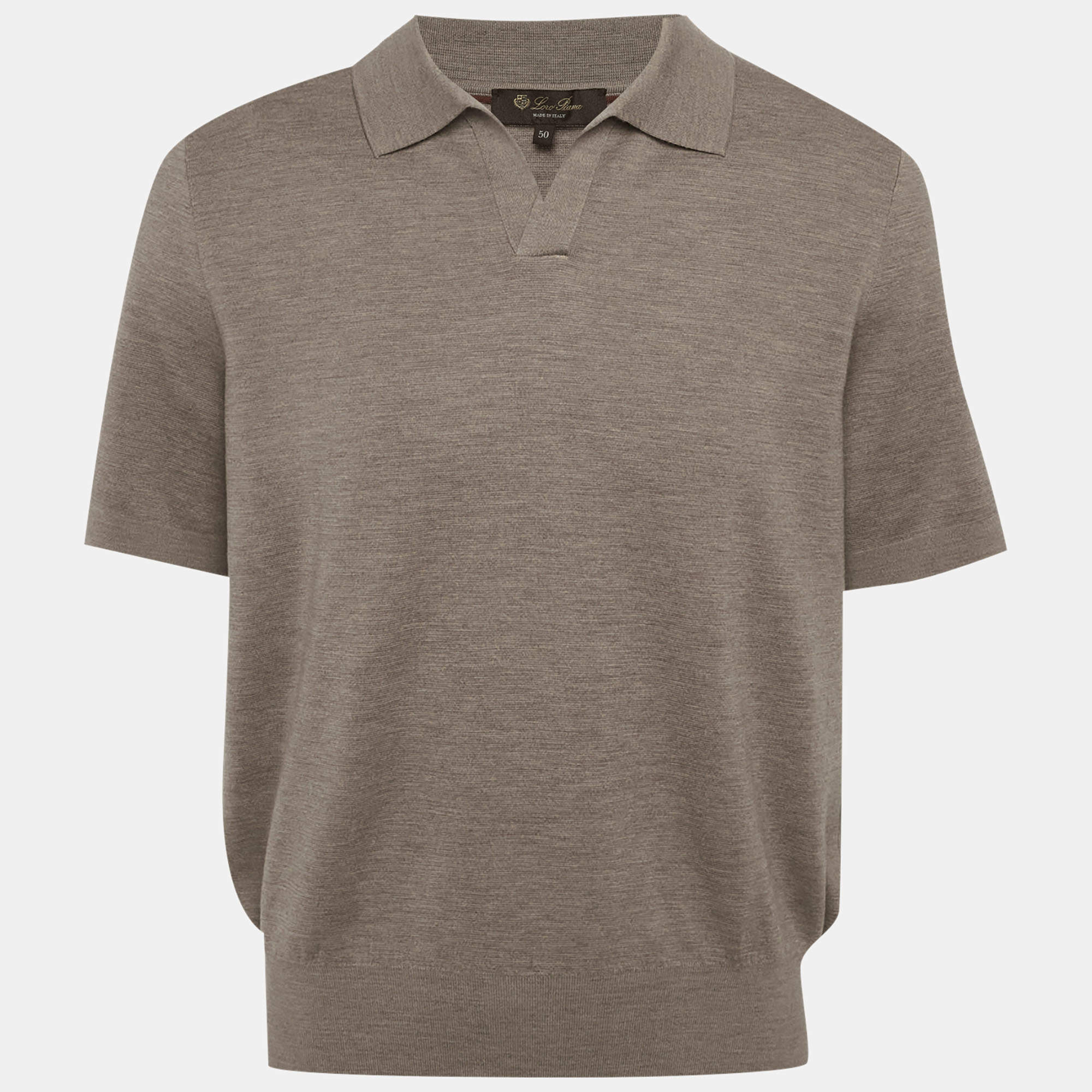 Pre Owned Loro Piana Grey Wool Knit Empire Polo T-Shirt L