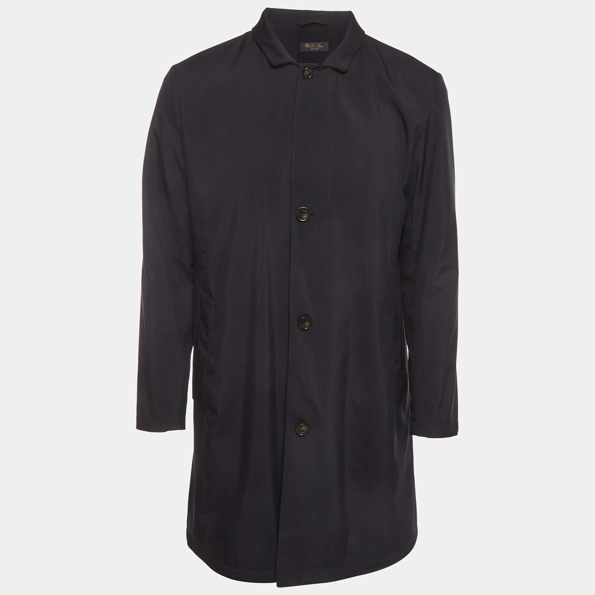 Pre Owned Loro Piana Navy Blue Synthetic Suede Trim Sebring Coat M