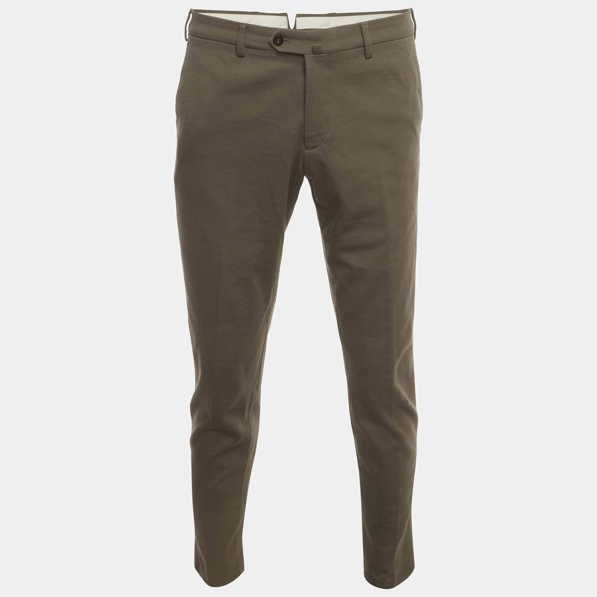 مملوكة مسبقًا Loro Piana Olive Green Wool Blend Slim Fit Trousers L