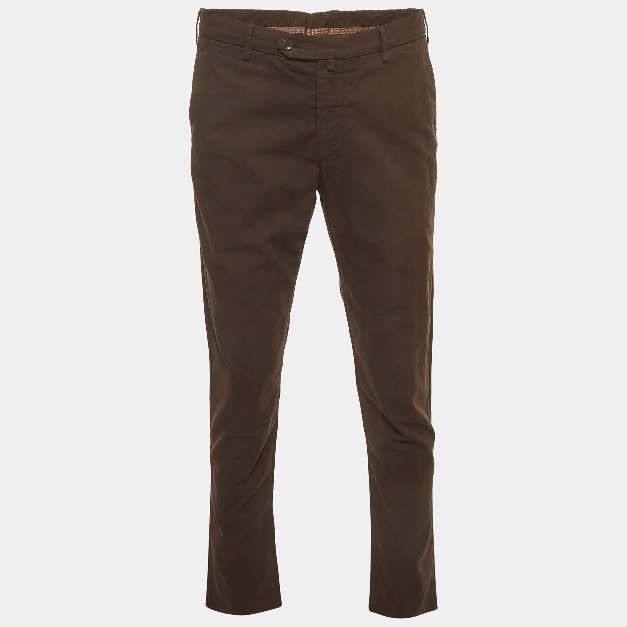 Pre Owned Loro Piana Brown Cotton Regular Fit Trousers L