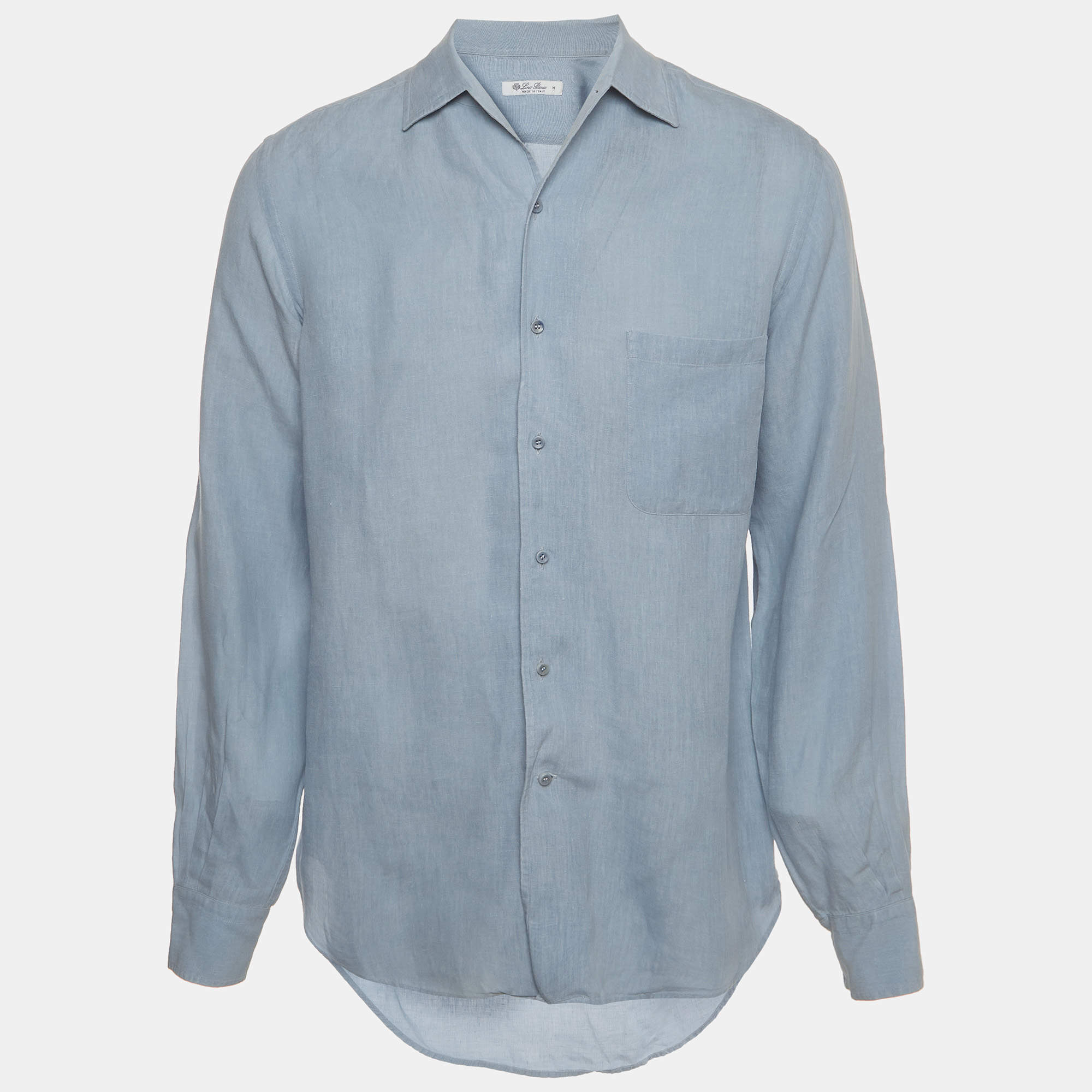 Pre Owned Loro Piana Light Blue Linen Button-Down André Shirt M