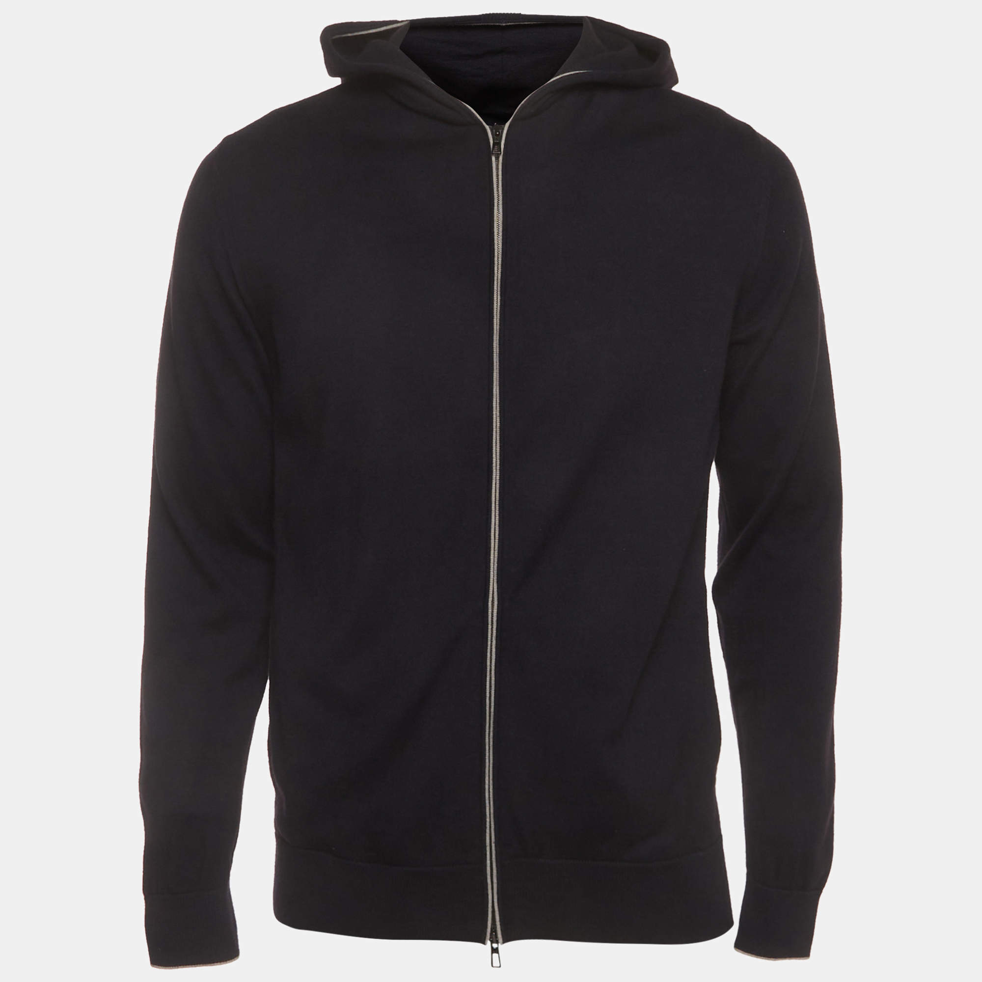 مملوكة مسبقًا Loro Piana Navy Blue Knit Long Sleeve Hoodie L