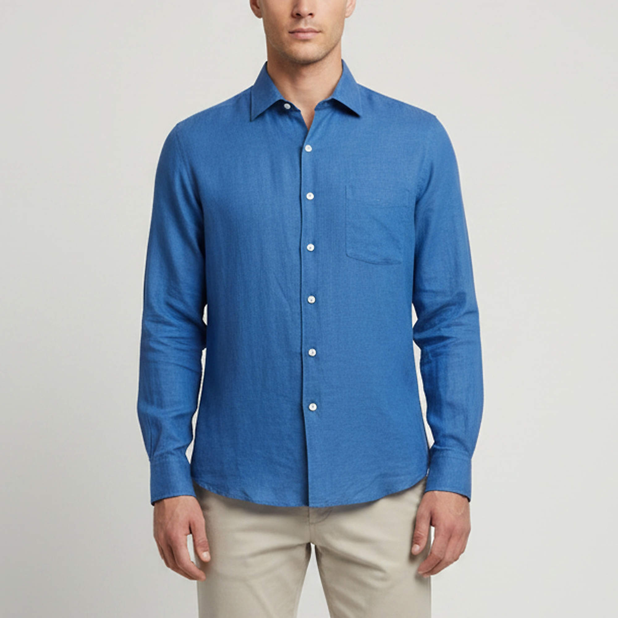 Pre Owned Loro Piana Blue Linen Button Down Long Sleeve Shirt L