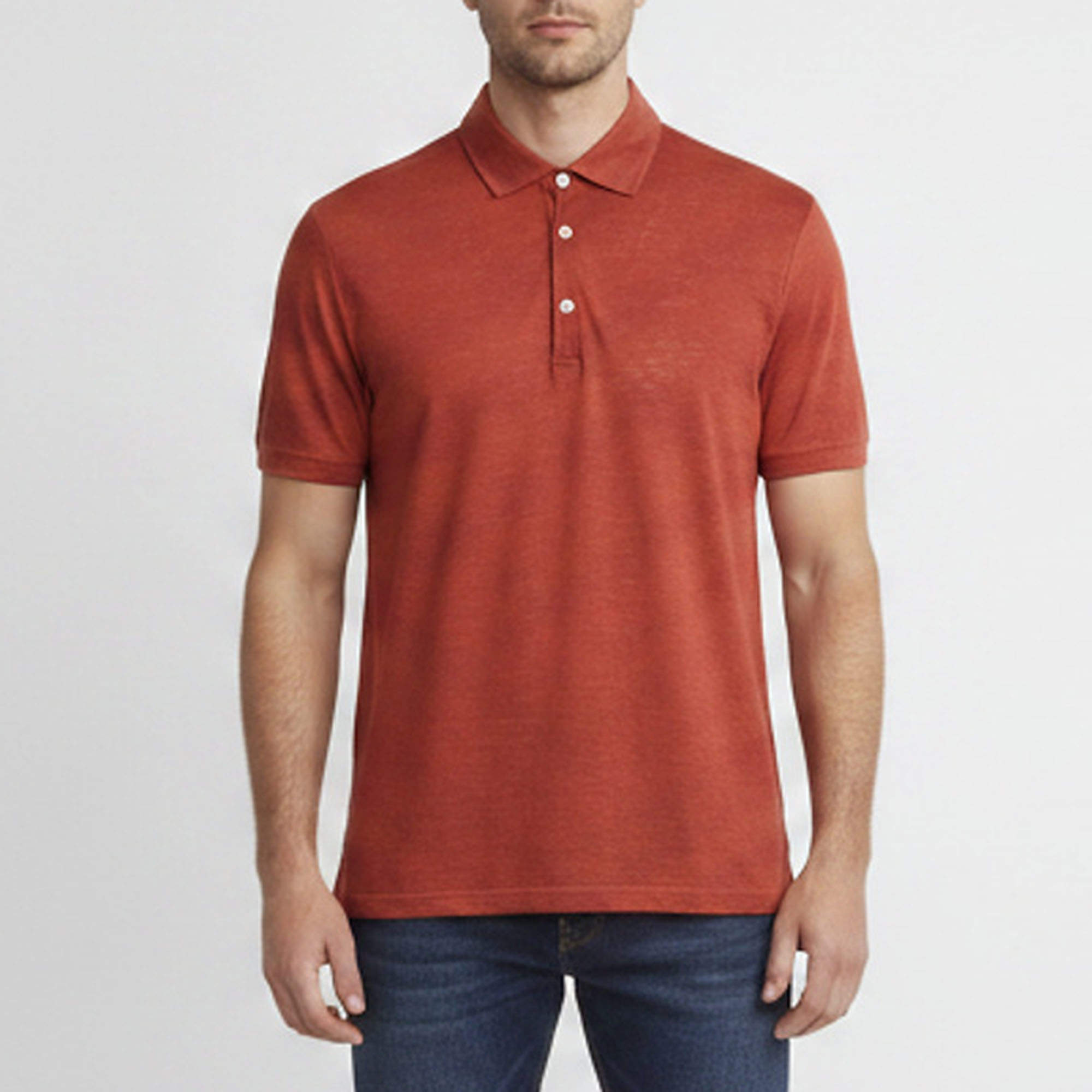 Pre Owned Loro Piana Brick Red Linen Jersey Polo T-Shirt L