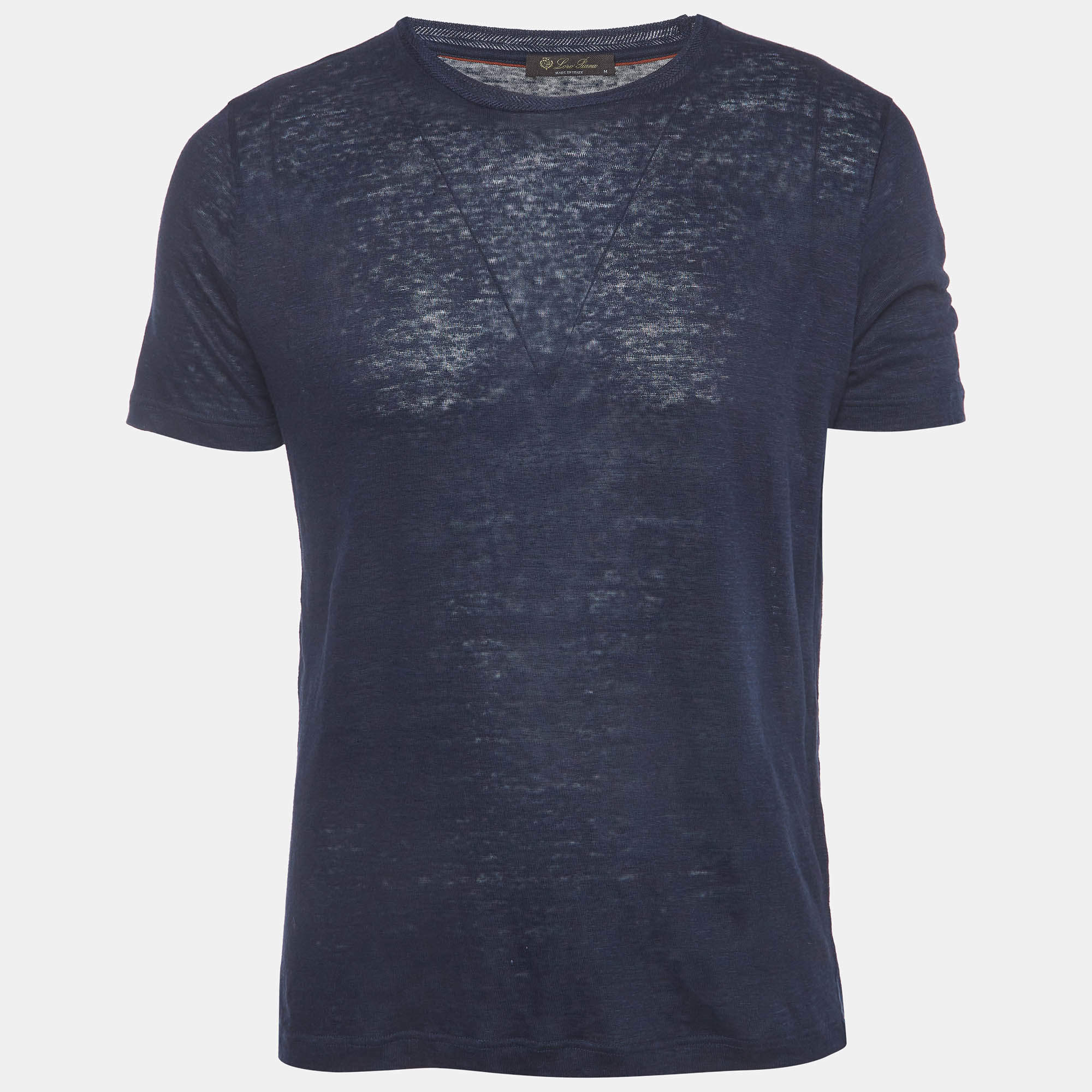 Pre Owned Loro Piana Navy Blue Linen Jersey Gargano Crewneck T-Shirt M