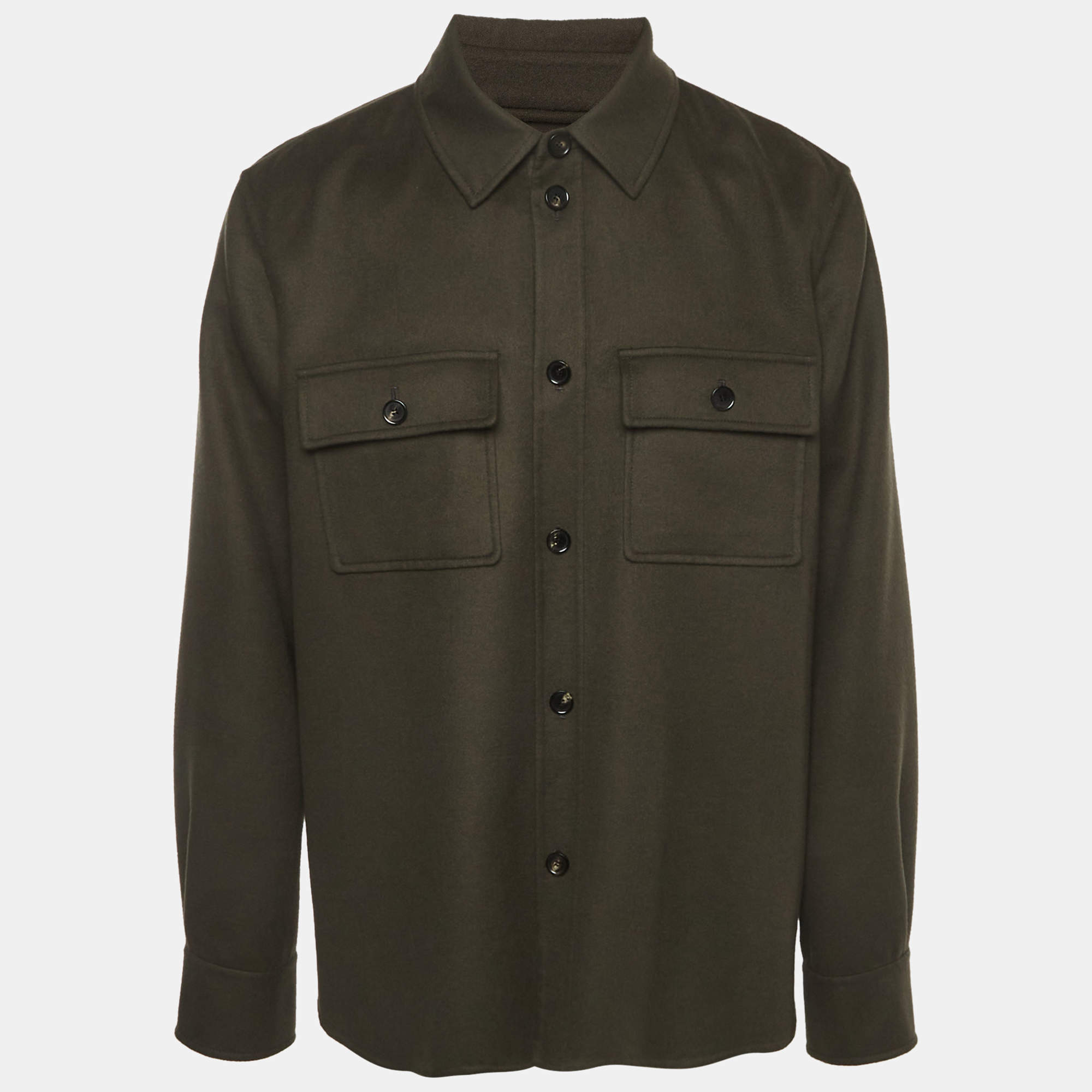 Pre Owned Loro Piana Green Cashmere Button-Up Jim Overshirt XL