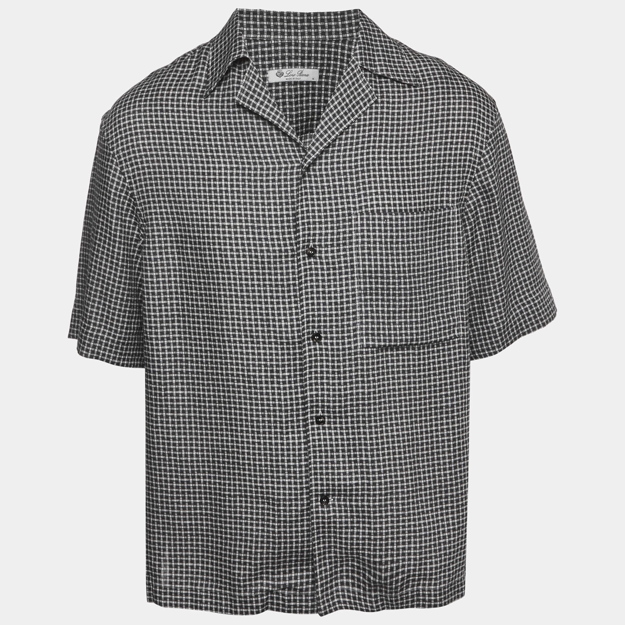 Pre Owned Loro Piana Navy Blue/White Checked Linen Federico Shirt M