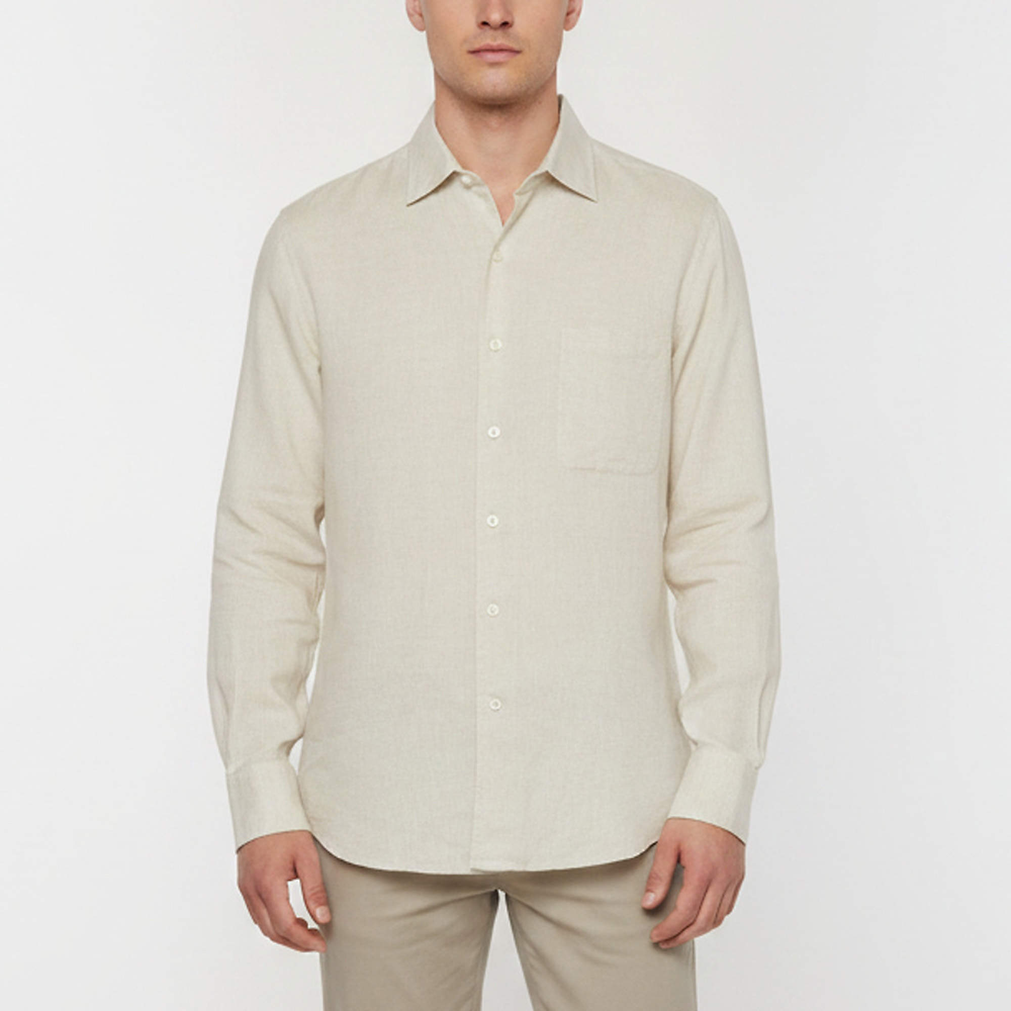 Pre Owned Loro Piana Beige Linen Button Front Long Sleeve Shirt M