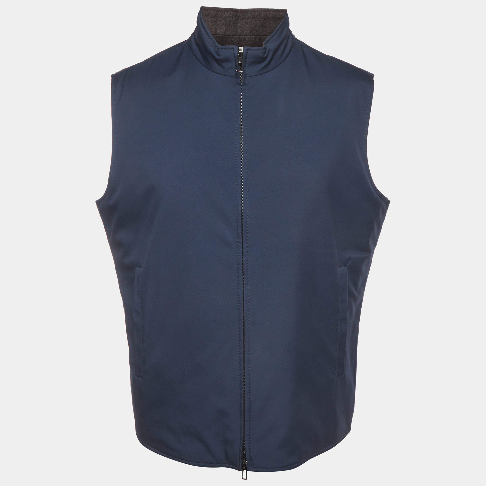 مملوكة مسبقًا Loro Piana Navy Blue/Brown Nylon & Wool Reversible Vest L