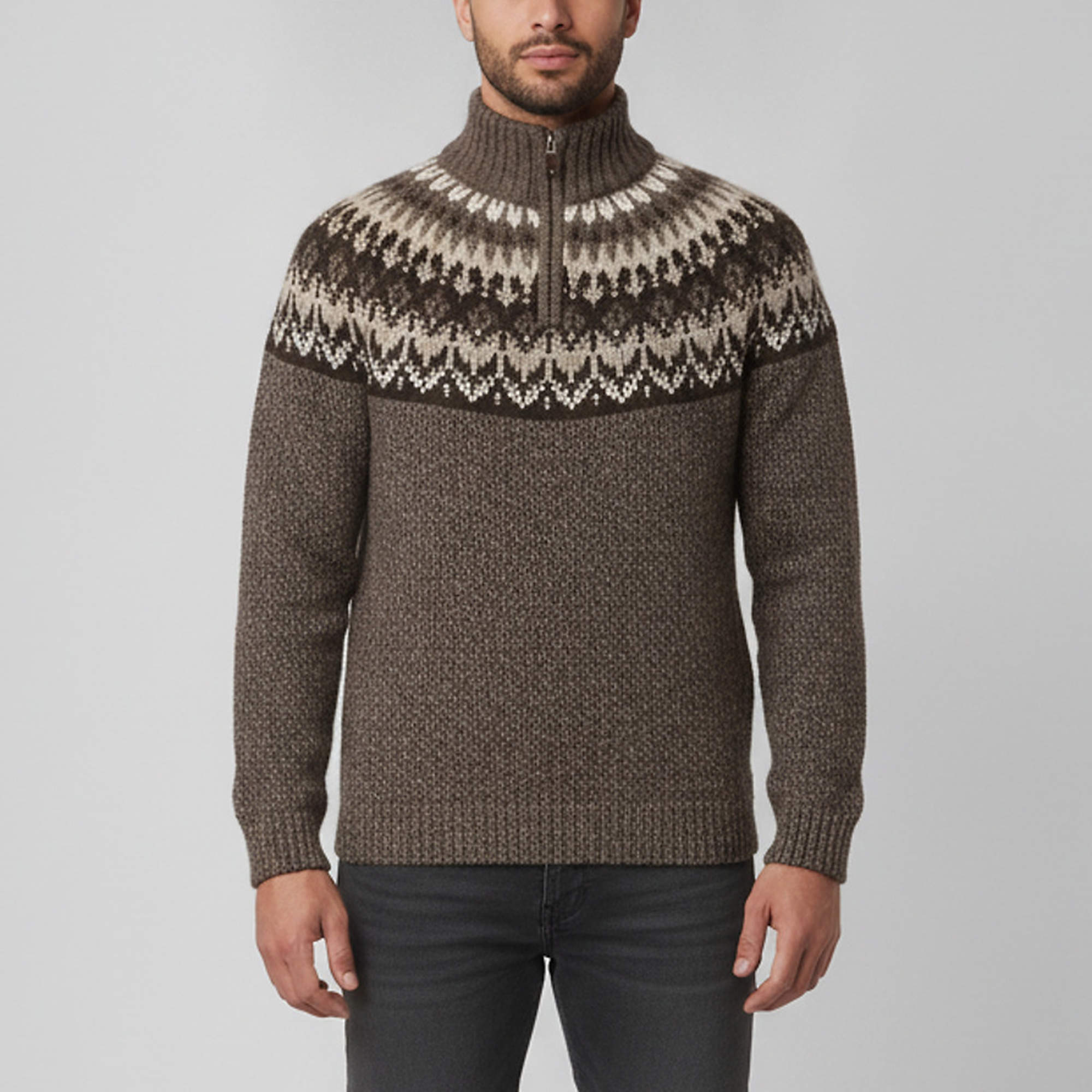 Pre Owned Loro Piana Brown Bouclé Knit Long Sleeve Sweater XL