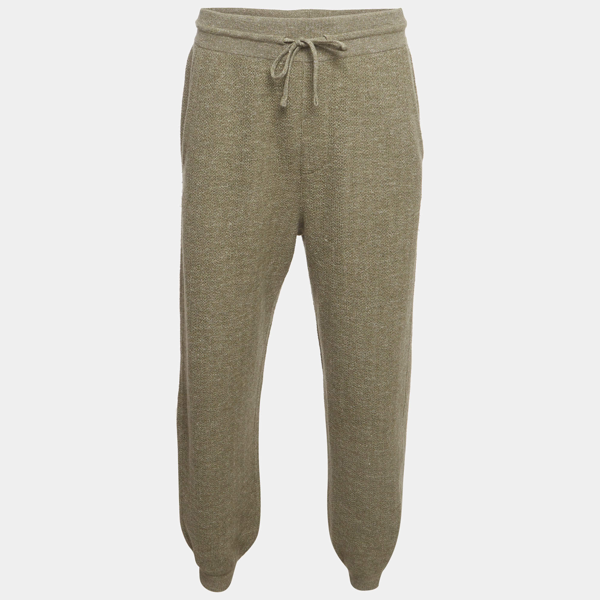 Pre Owned Loro Piana Green Wool Blend Drawstring Joggers M