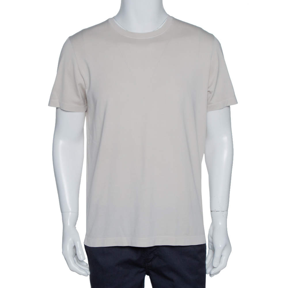 Pre Owned Loro Piana Light Beige Cotton Crew Neck T-Shirt L