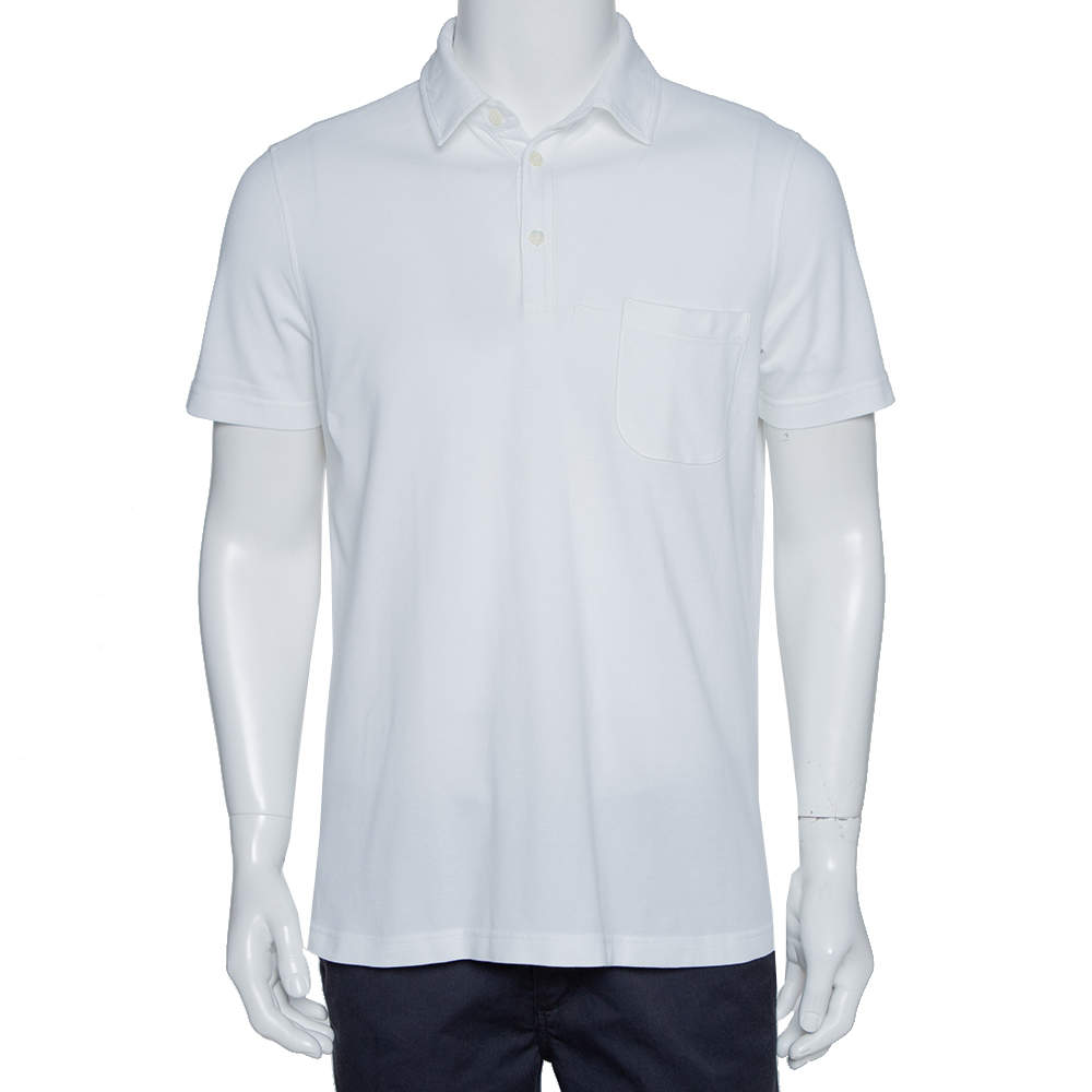 Pre Owned Loro Piana White Stretch Cotton Polo T-Shirt M