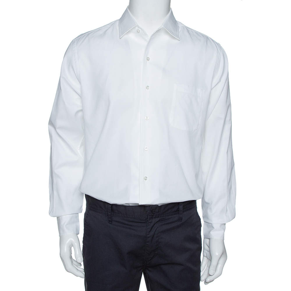 Pre Owned Loro Piana White Cotton Oxford Button Front André Shirt L