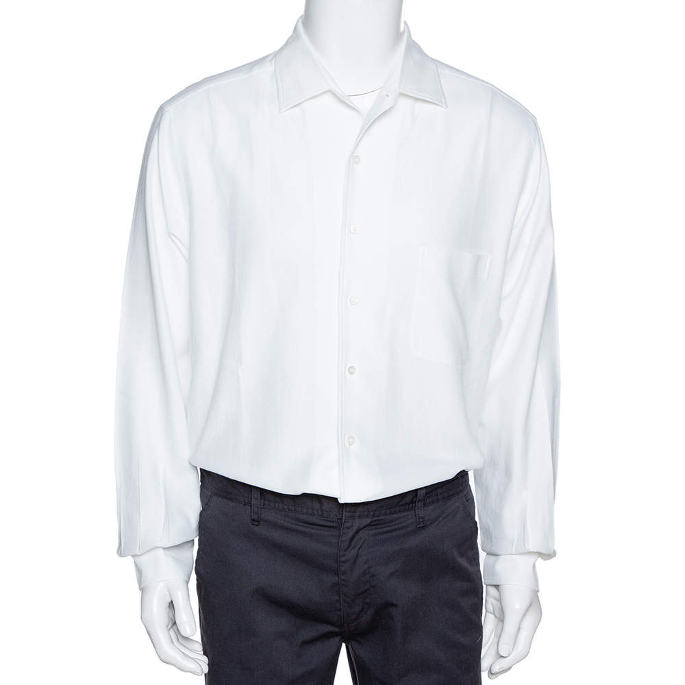 Pre Owned Loro Piana White Textured Cotton Long Sleeve Shirt XXL