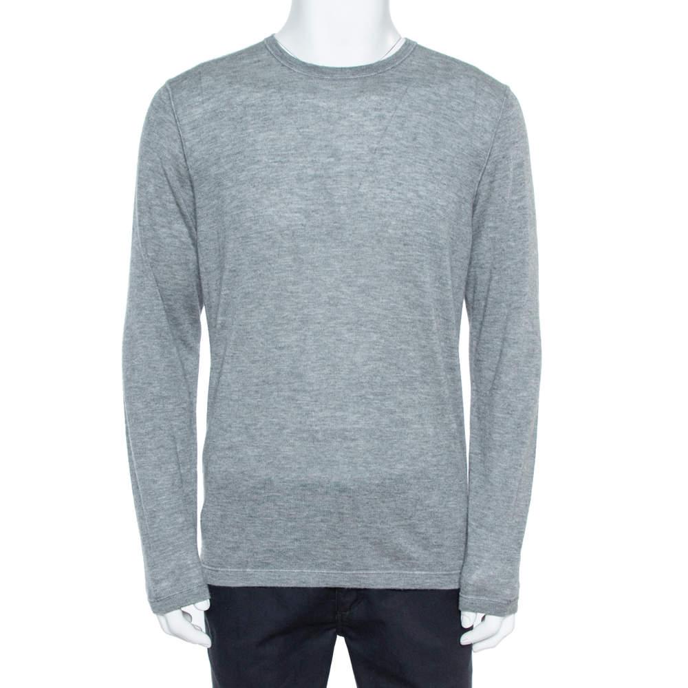 Pre Owned Loro Piana Grey Cashmere Crewneck Sweater L