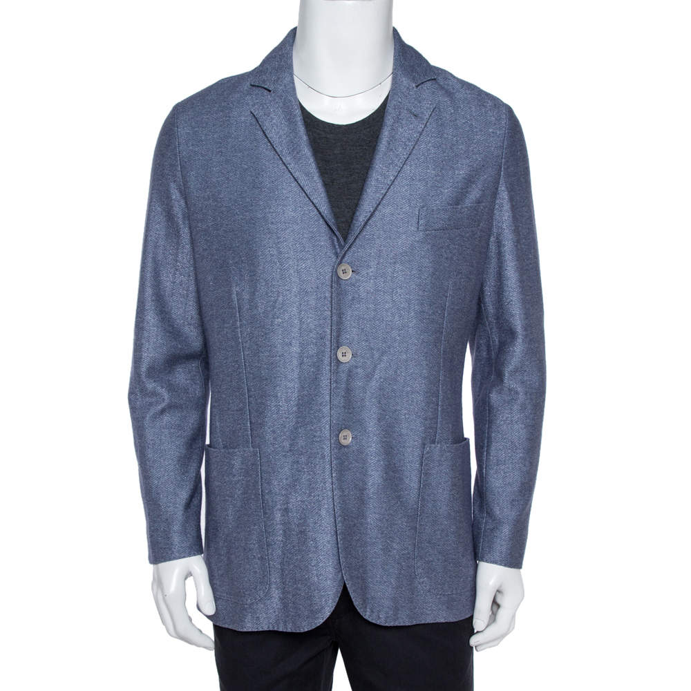 Loro Piana Blue Cashmere Silk Knit Sweater Jacket L