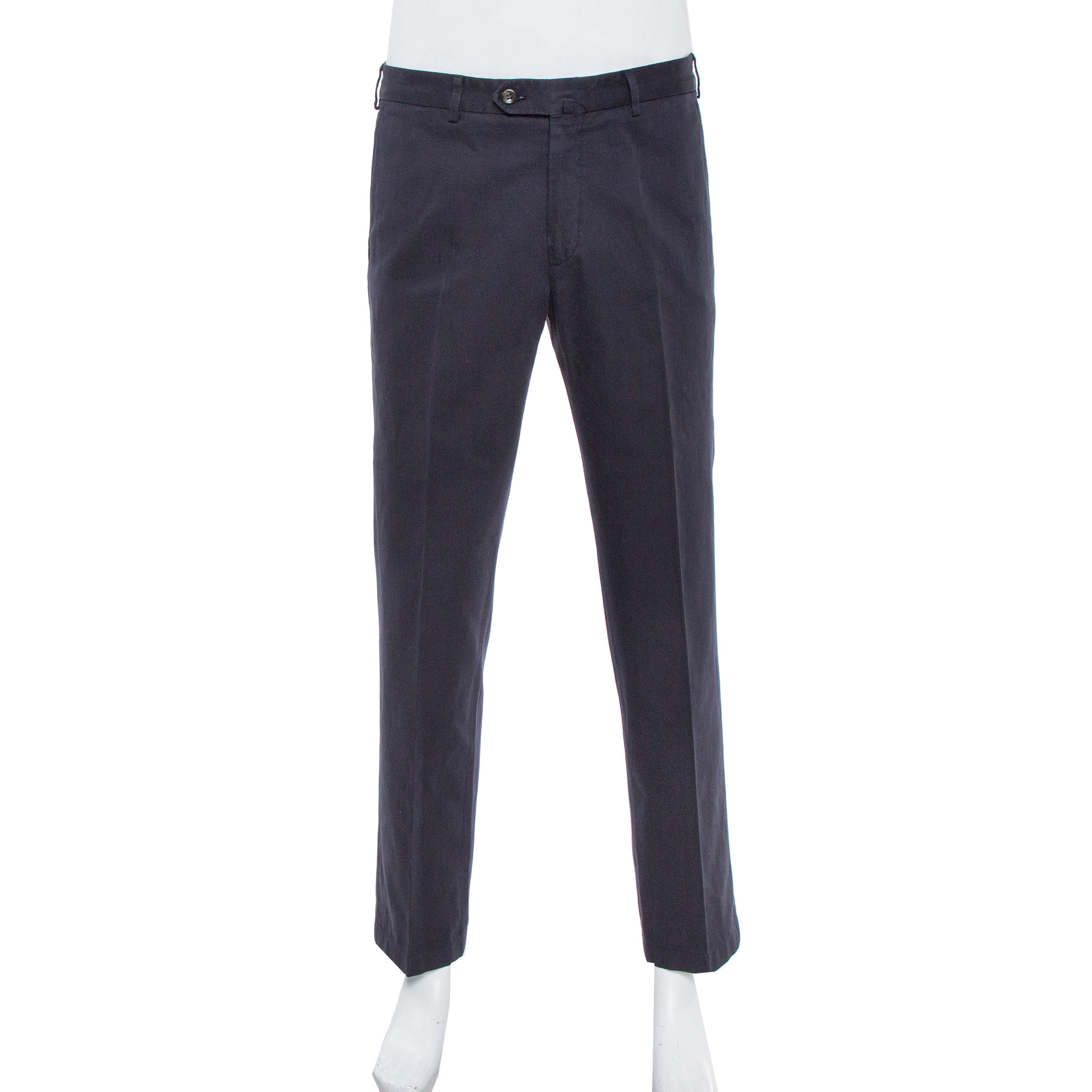 مملوكة مسبقًا Loro Piana Navy Blue Cotton Tailored Trousers L