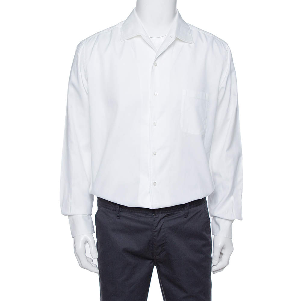Loro Piana White Cotton Long Sleeve Shirt XL