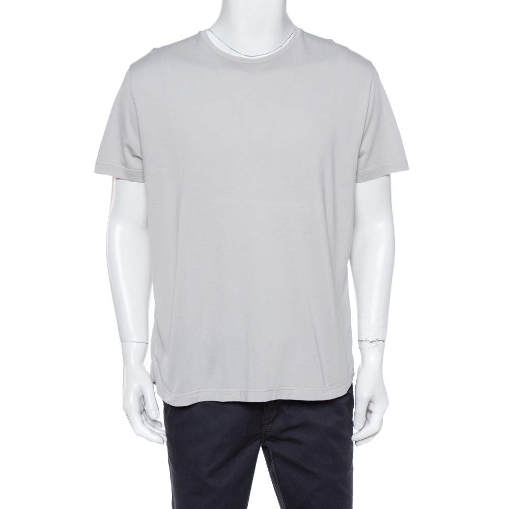 Pre Owned Loro Piana Pale Grey Cotton & Silk Crew Neck T-Shirt XXL
