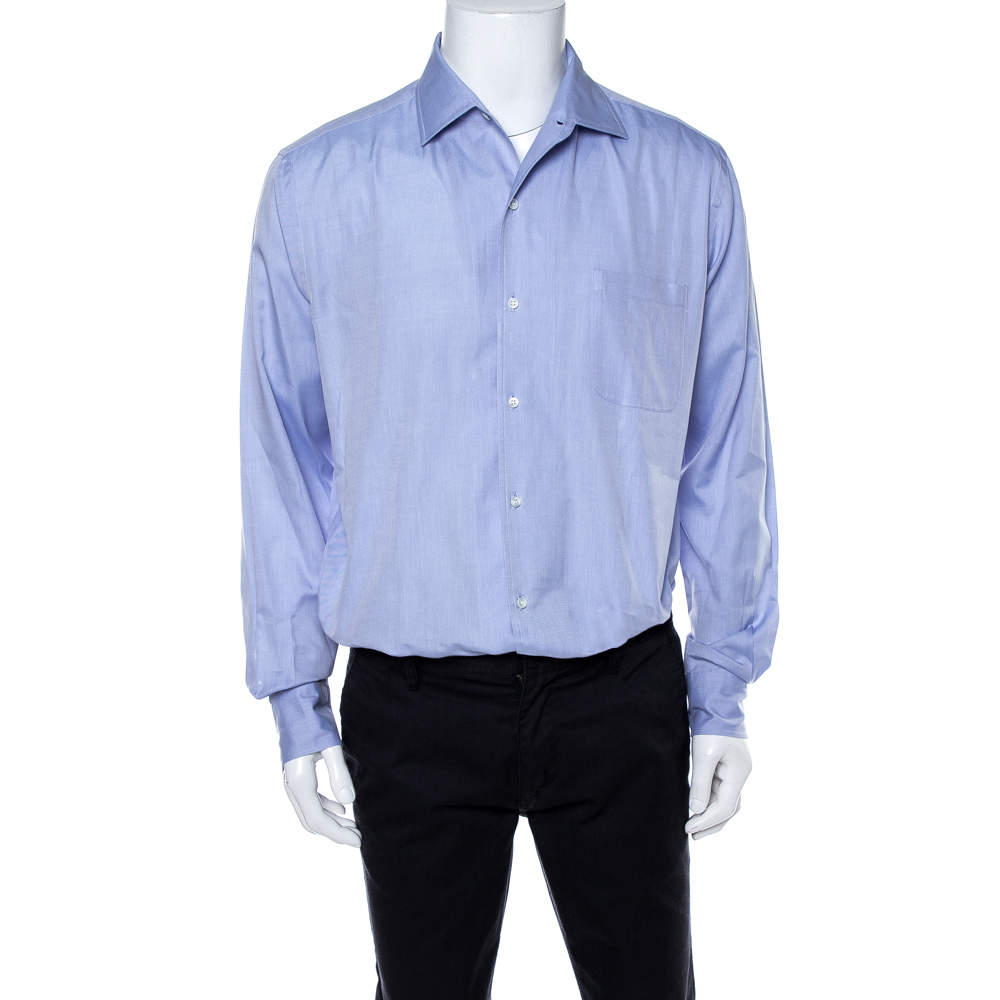 Pre Owned Loro Piana Blue Cotton Long Sleeve Shirt L