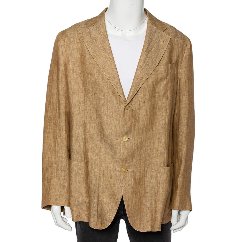 Pre Owned Loro Piana Beige Linen Single Breasted Blazer XXL