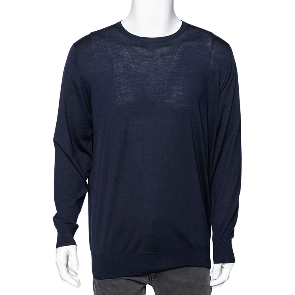 Pre Owned Loro Piana Navy Blue Wool Long Sleeve Sweater XXXL