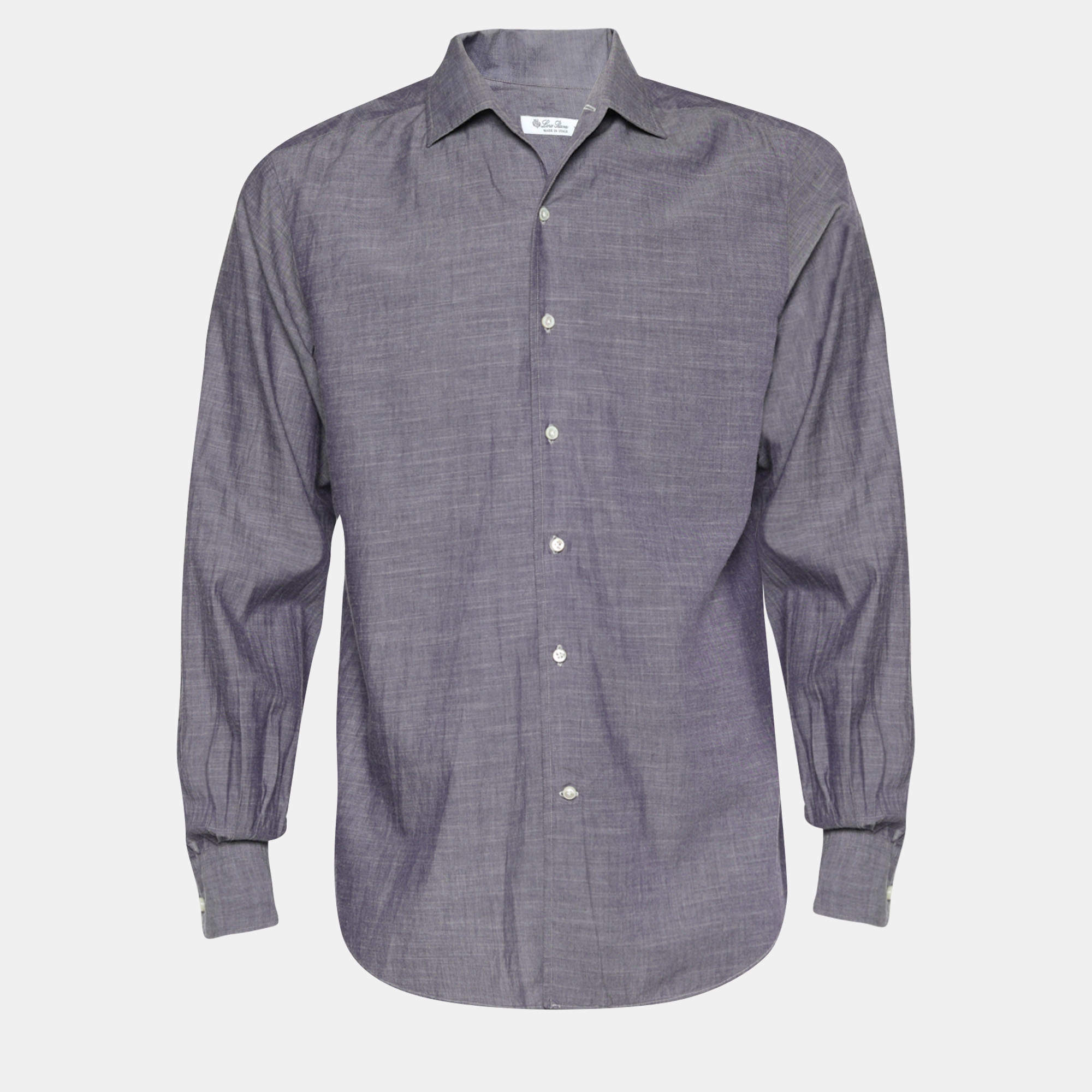 Pre Owned Loro Piana Purple Cotton Cashmere Button Front Shirt M