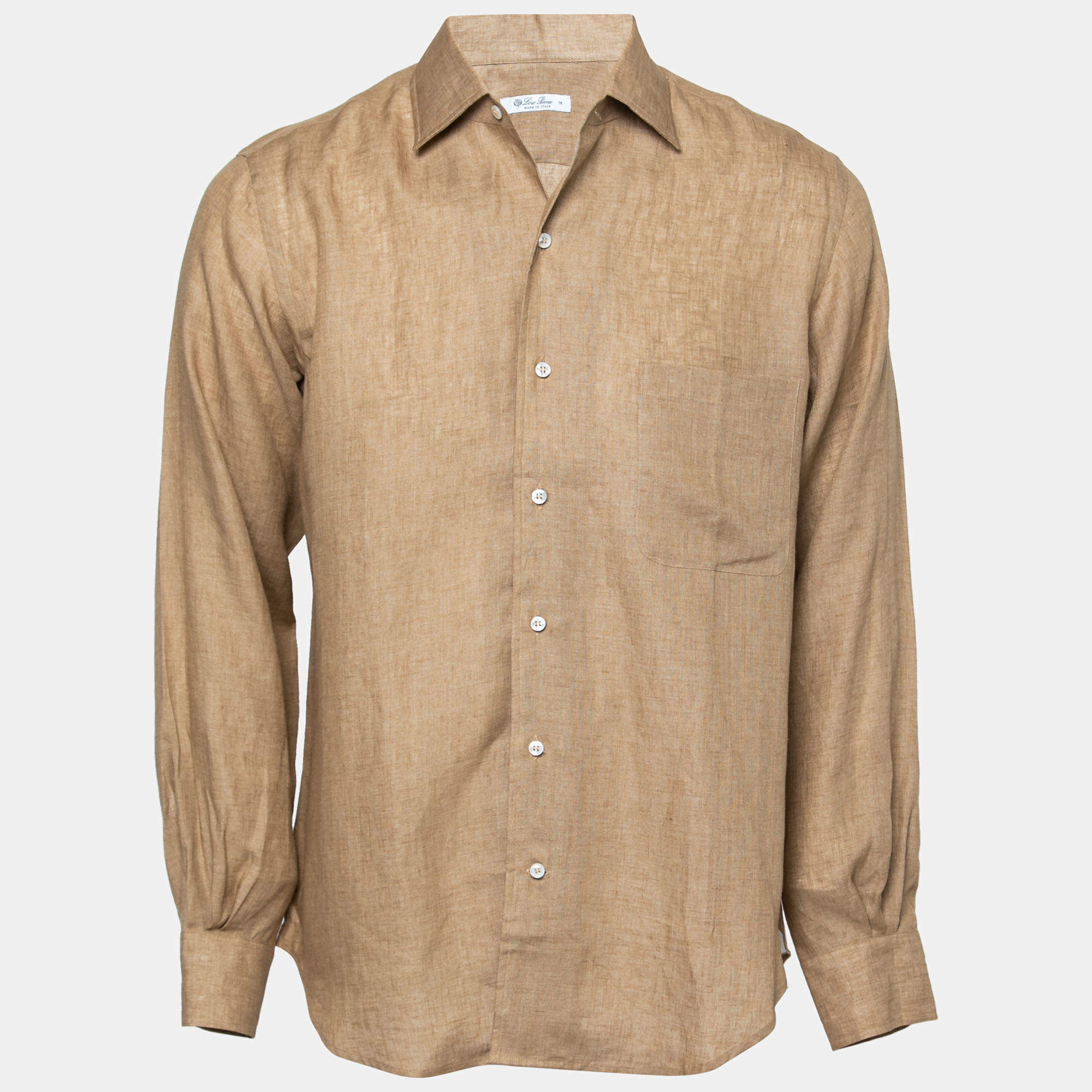 Pre Owned Loro Piana Brown Linen Button Front Shirt M