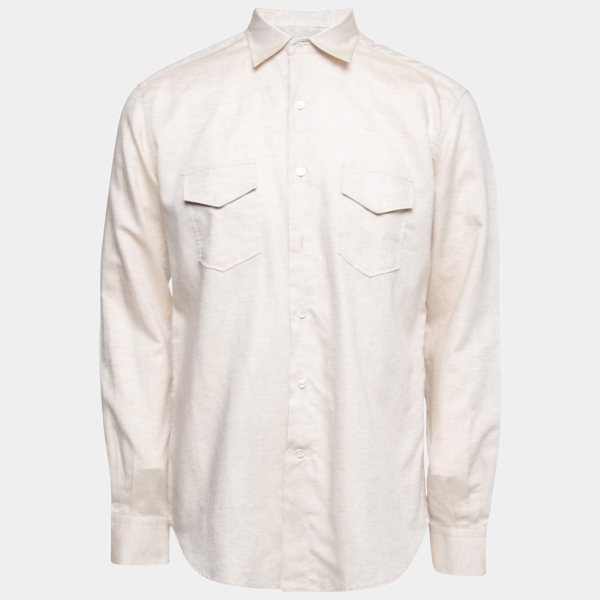 Pre Owned Loro Piana Beige Cotton & Linen Button Front Shirt M