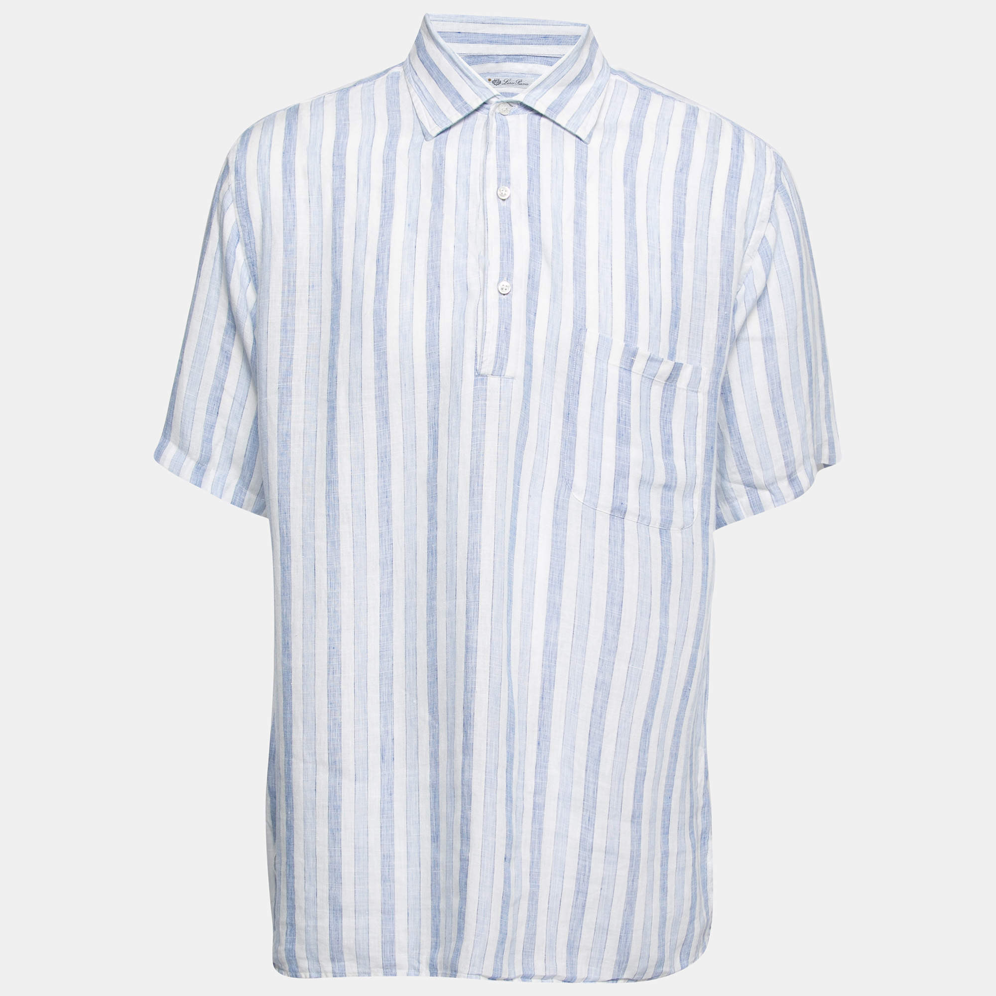 Pre Owned Loro Piana Blue & White Striped Linen Shirt 3XL 