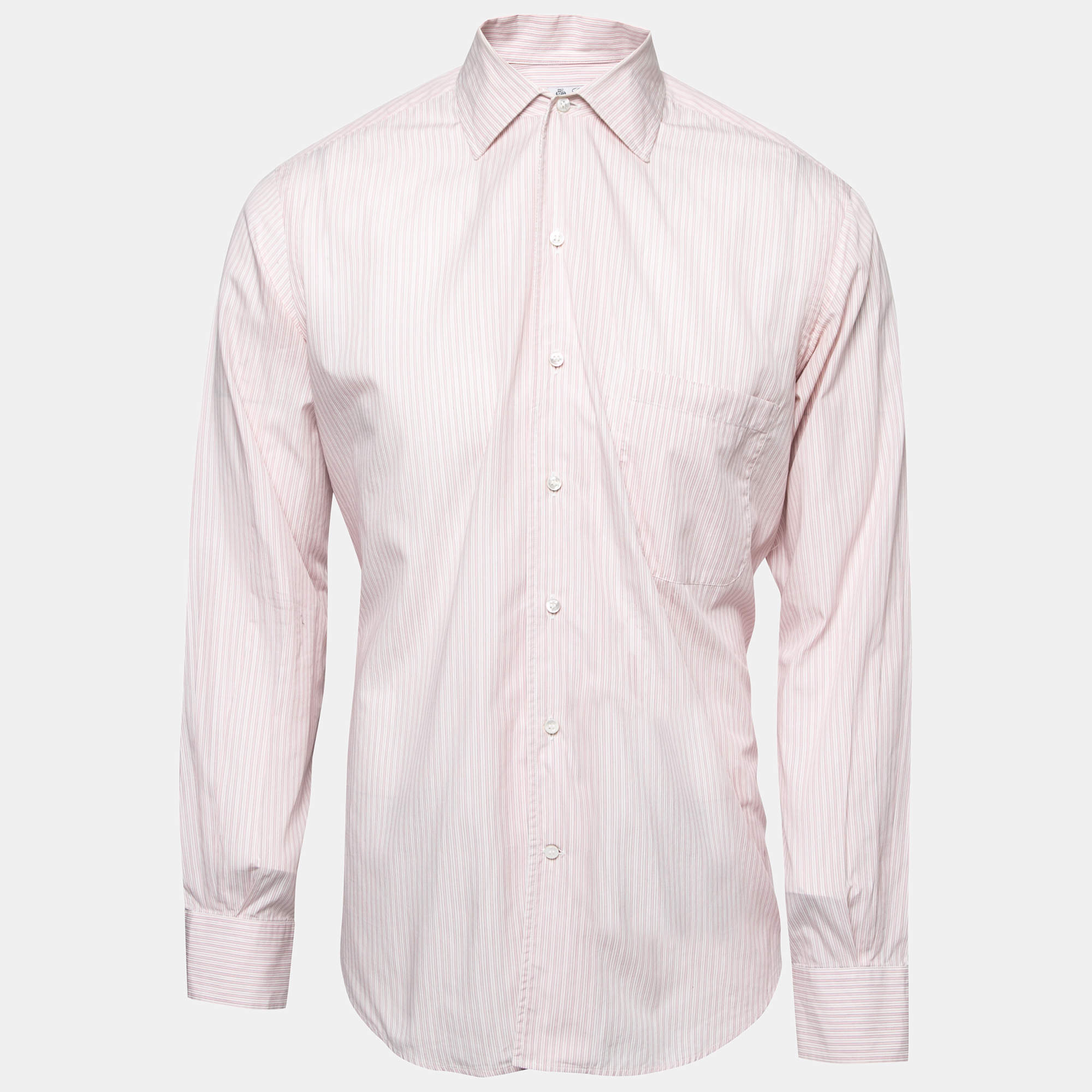 Pre Owned Loro Piana Pink Striped Cotton Long Sleeve Shirt M